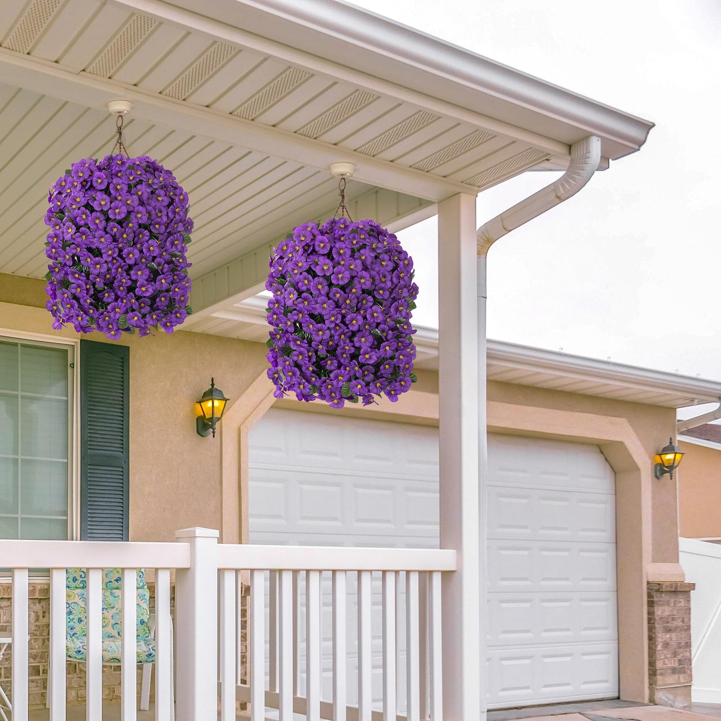 HyeFlora Artificial Flowers for Outdoors, 2pcs Faux Silk Pansies Flowers UV Resistant Fake Hanging Flower Plants for Outside Planters Porch Yard Patio Window Box (Dark Purple)