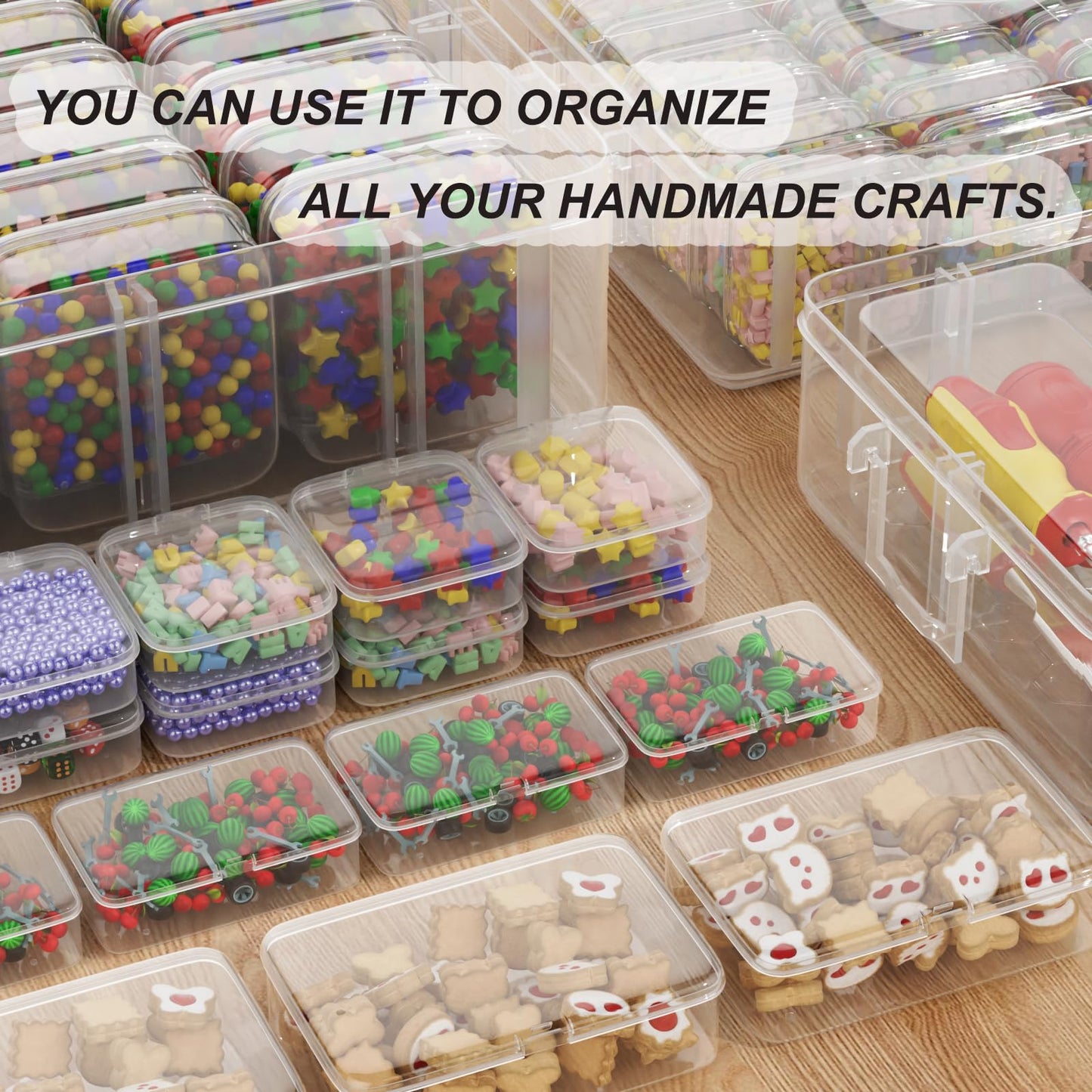 Bead Organizer Box, 84 Pcs Small Plastic Containers with Lids, 4-Tier Stackable Storage Box, Clear Organizers for Jewelry Toys Craft Storage
