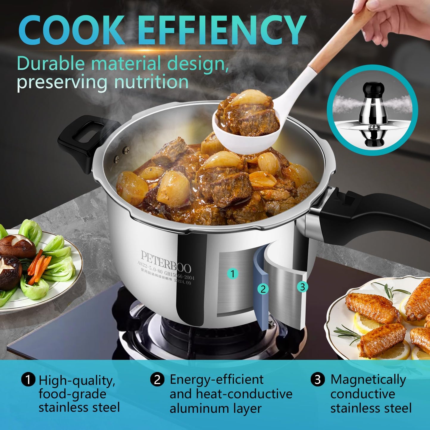 Premium 8.46 Quart Stainless Steel Pressure Cooker, Quality Crafted Kitchen Cookware, Professional Performance, Durable Design for Daily Family Cooking