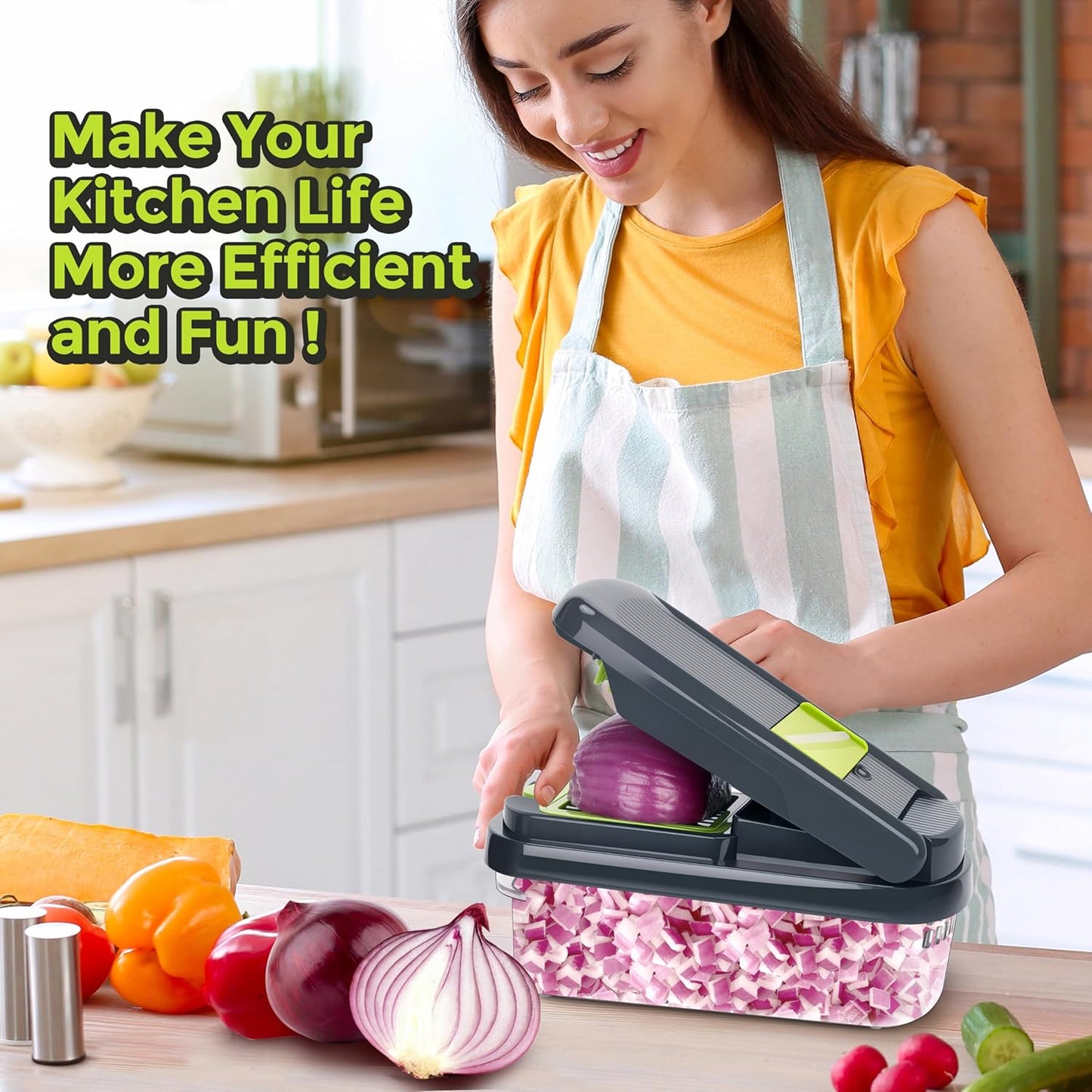 Yusshn Vegetable Chopper - 12-in-1 Multifunctional Food Chopper with 7 Blades | Grey Kitchen Essential