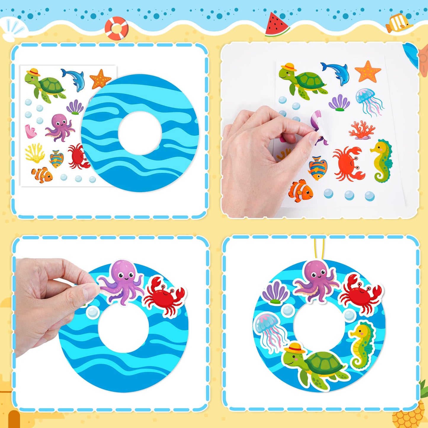 80UncleKimby 54Packs Summer Crafts Bulk – DIY Wreath and Sticker Ornament Making Kit for Hawaiian Beach Party Decorations
