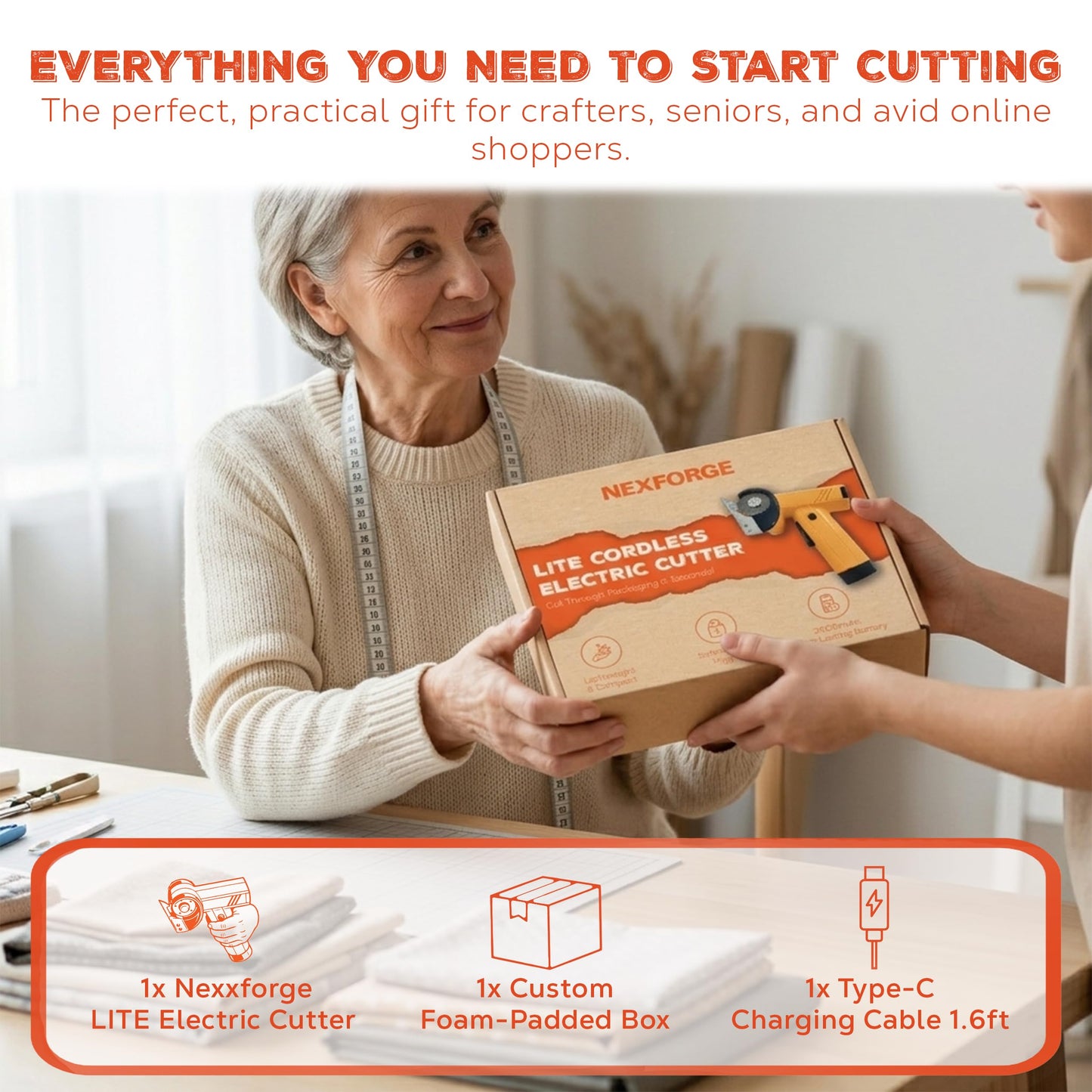 NEXFORGE Cordless Electric Box Cutter for Cardboard - Rechargeable Rotary Cardboard Cutter - Compact Electric Cutting Tool with 2000mAh Battery and Safety Guard