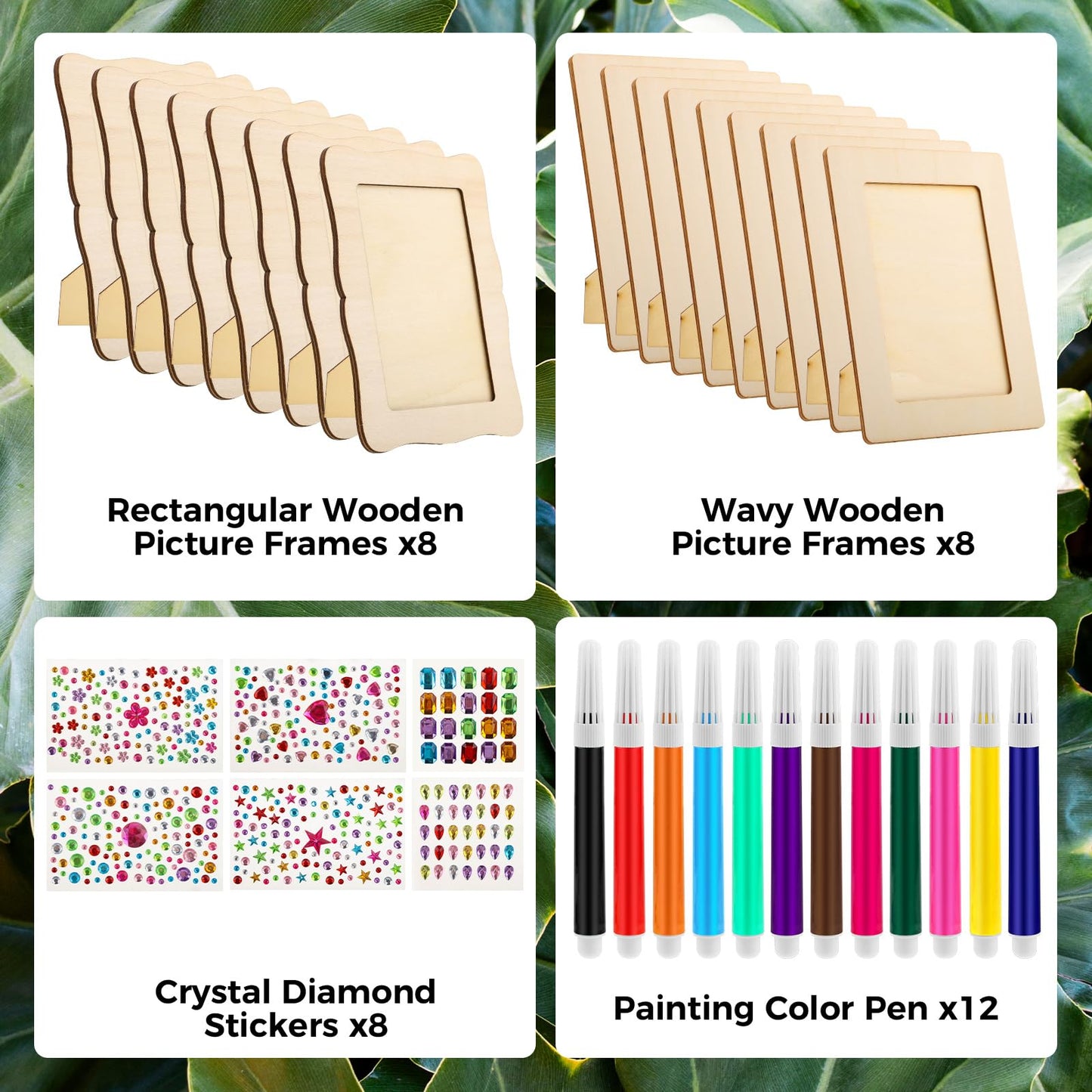 WSICSE 16 Pack Wooden Picture Frames for Crafts, 4" x 6" DIY Picture Frame Craft with 12Pcs Painting Color Pen 6 Sheets Crystal Diamond Stickers Christmas Crafts Gifts for Adults and Kids