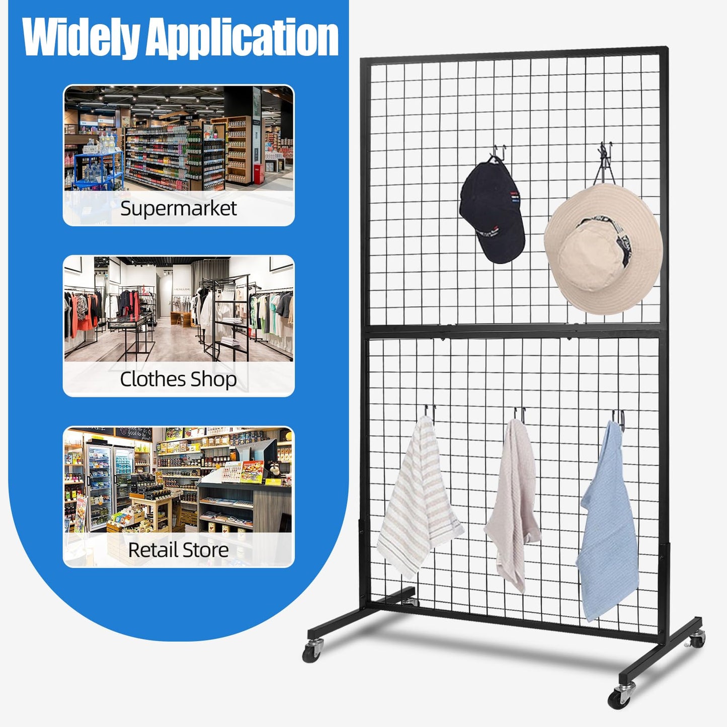 NectaCol Grid Wall Panels, 2 Packs 3'x 6' Grid wall Panels Stand with T-Base, Black Wire Gridwall Display Rack, Craft Show Display Rack, Art Gridwall Display Stand