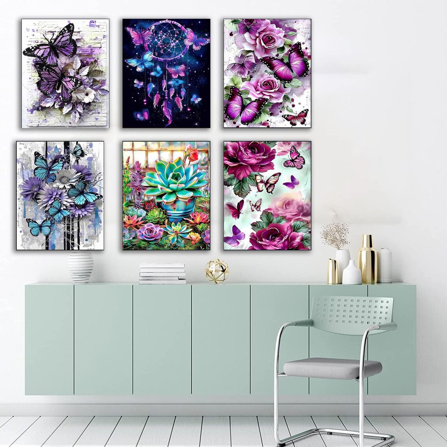 EWJRNSF 6 Pack 5D Diamond Painting Kits for AdultsBeginners, Diamond Arts Kits Diamond Art Sets,GemPainting Arts & Crafts Home Wall Decoration 11.8x15.7Inches Butterfly