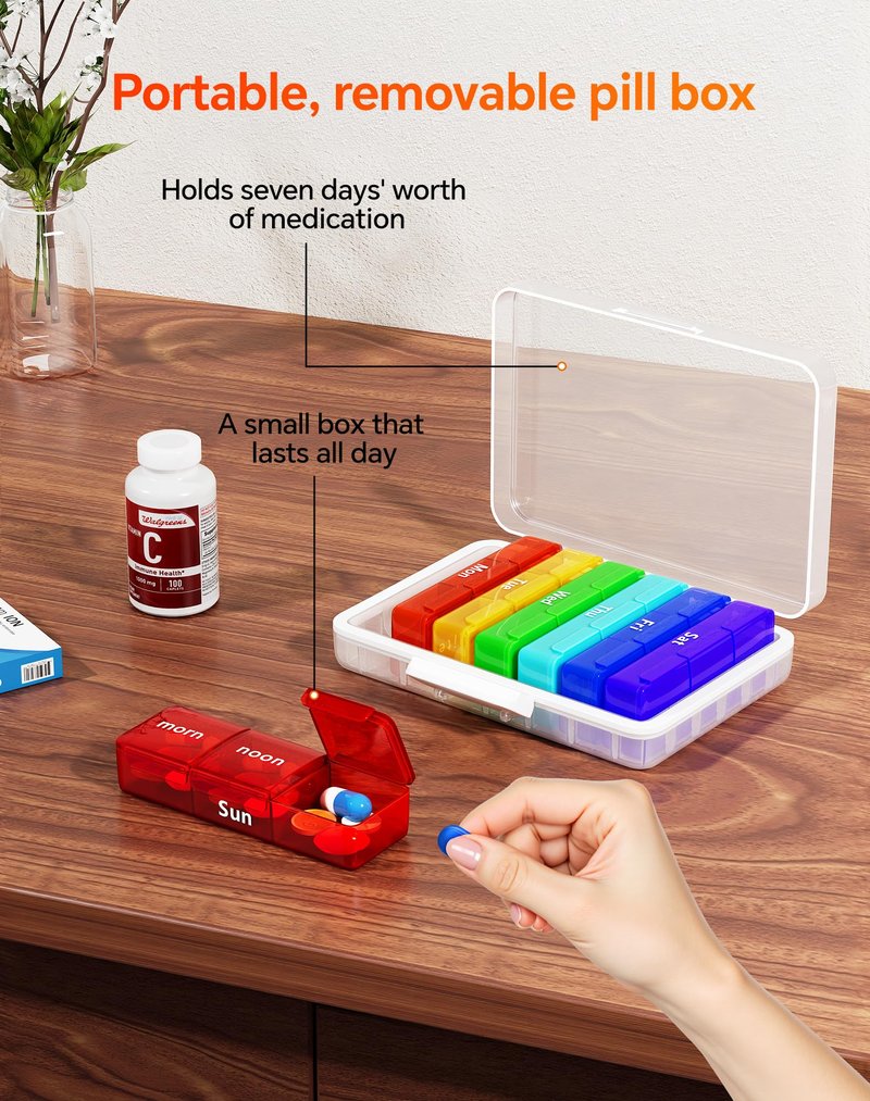 LEGUO Medicine Storage Organizer, 4-Tier Medicine Box with 7-Day Pill Case, Clear Trays and Carry Handle, Empty First Aid Storage Case for Pills and Bottles