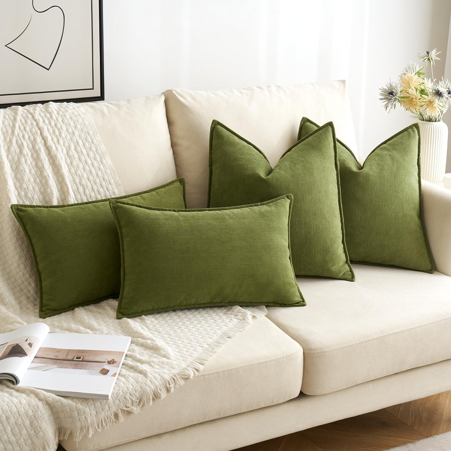 MIULEE Olive Green Corduroy Decorative Throw Pillow Covers - Set of 2, Stylish Home Accent