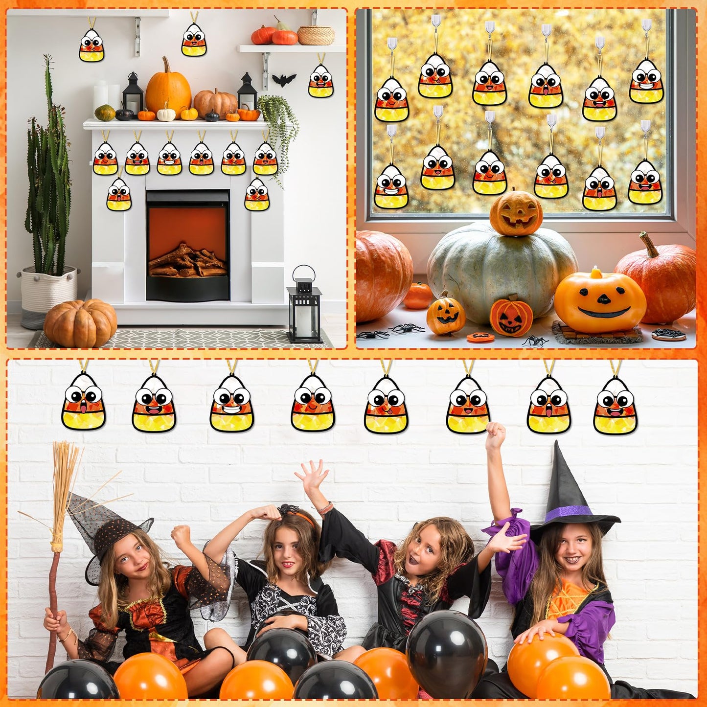 36Pcs Halloween Suncatchers Craft for Kids DIY Candy Corn Tissue Paper Craft set DIY Stained Glass Effect Paper Sun Catcher for Window Classroom Activities Halloween Party Decorations Favors