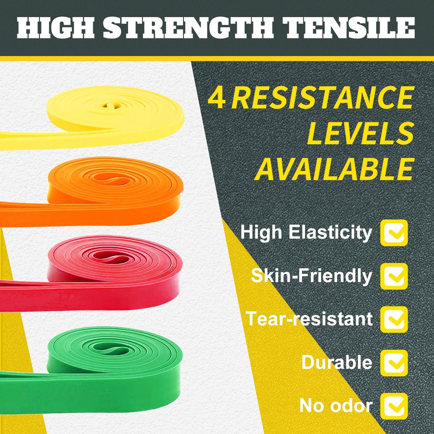Exercise Bands Resistance Bands for Working Out,Pull Up Bands Set,at Home Workout Equipment,Workout Bands for Men and Women,Stretch Bands for Exercise (Yellow, Orange, Red, Green)