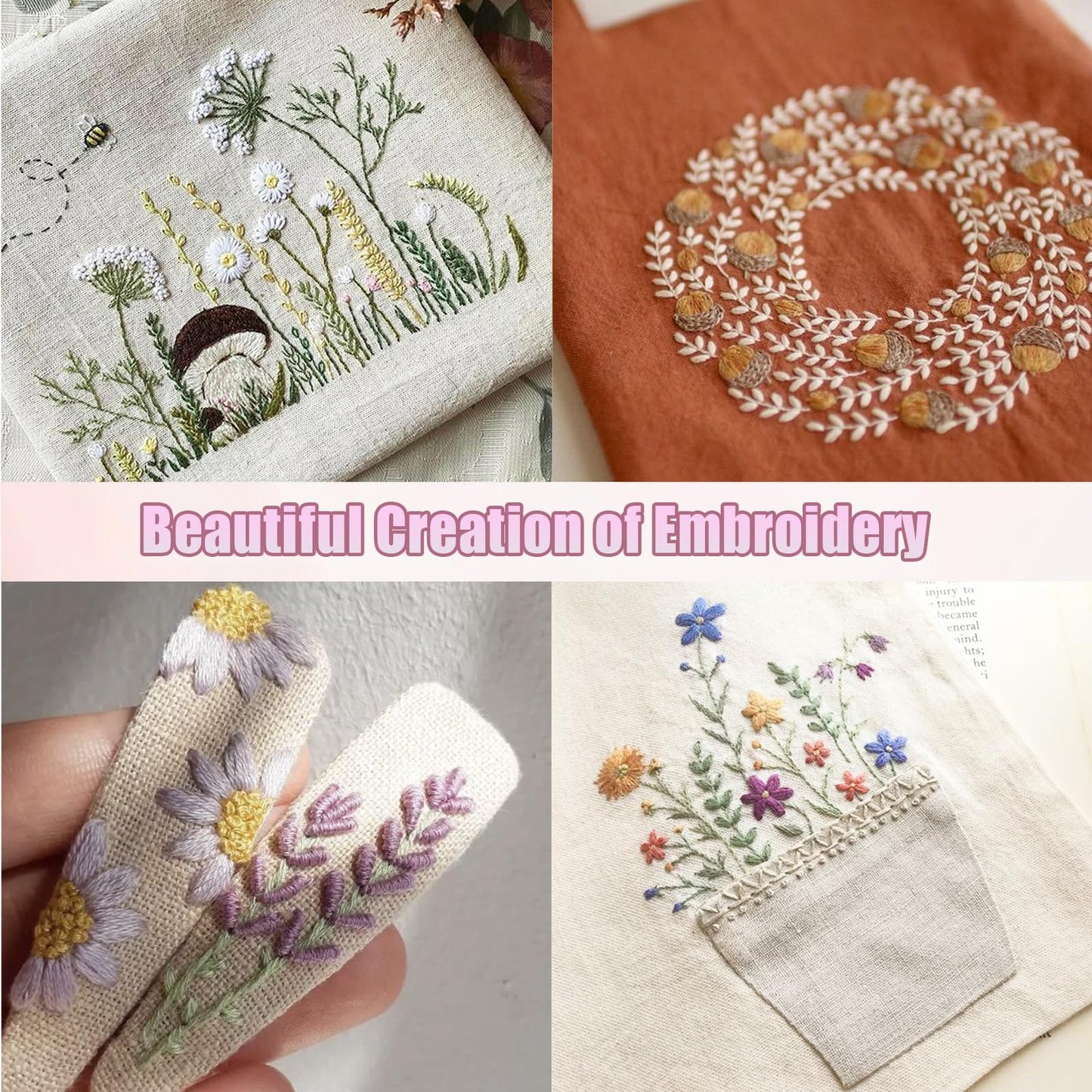 spicssa Beginner Embroidery Stitch Book Kit, Embroidery Kit for Beginners Adults with Video Tutorials, 79 Essential Embroidery Stitches Patterns, DIY Your Stitch Book