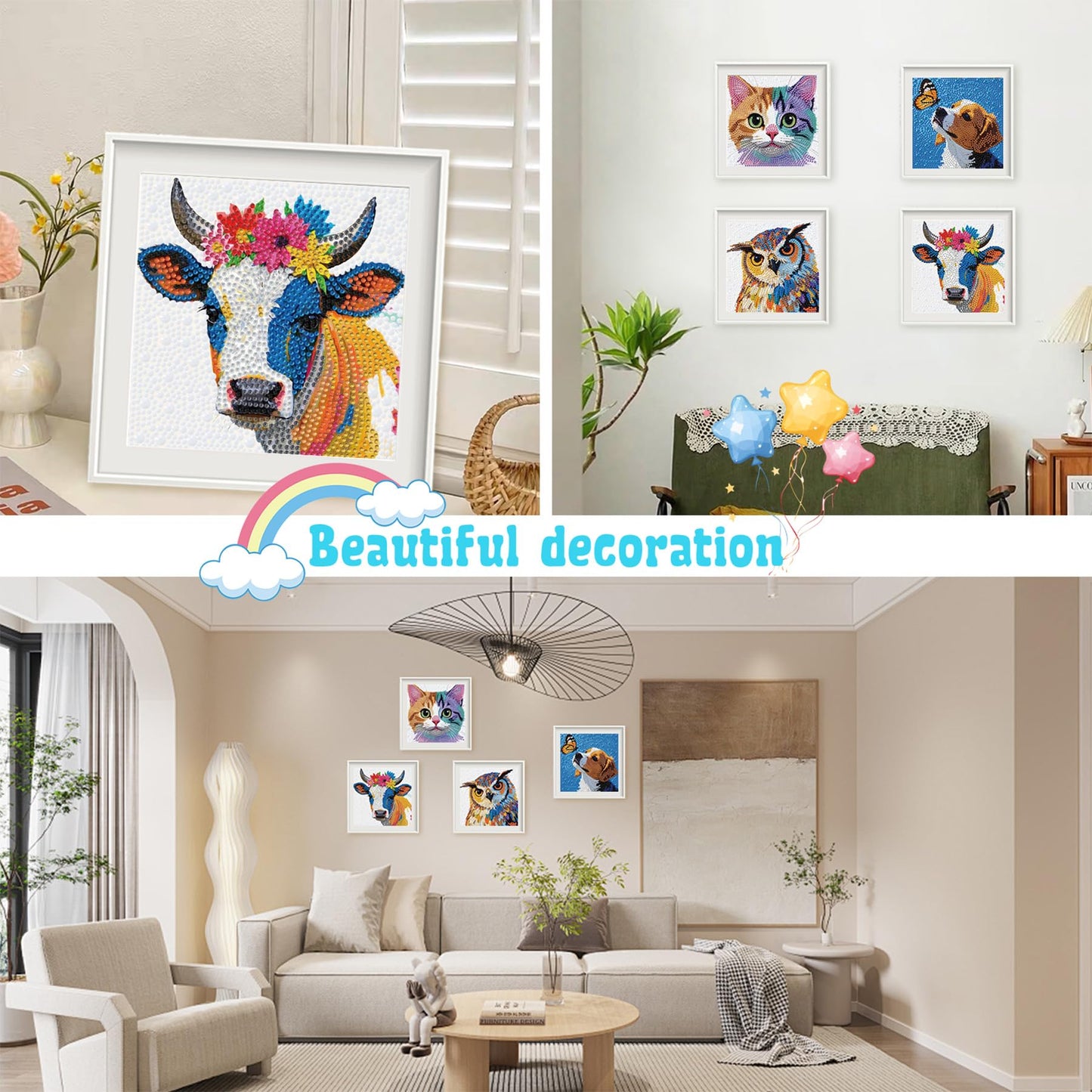 Leixonl 4 Packs 5D Diamond Art Kits for Kids Ages 6-8-9-12,Arts and Crafts Set for Home Wall Decor.Gem Art by Number Kits Arts and Crafts Kits(5.9x5.9inch) (Butterfly Dog)
