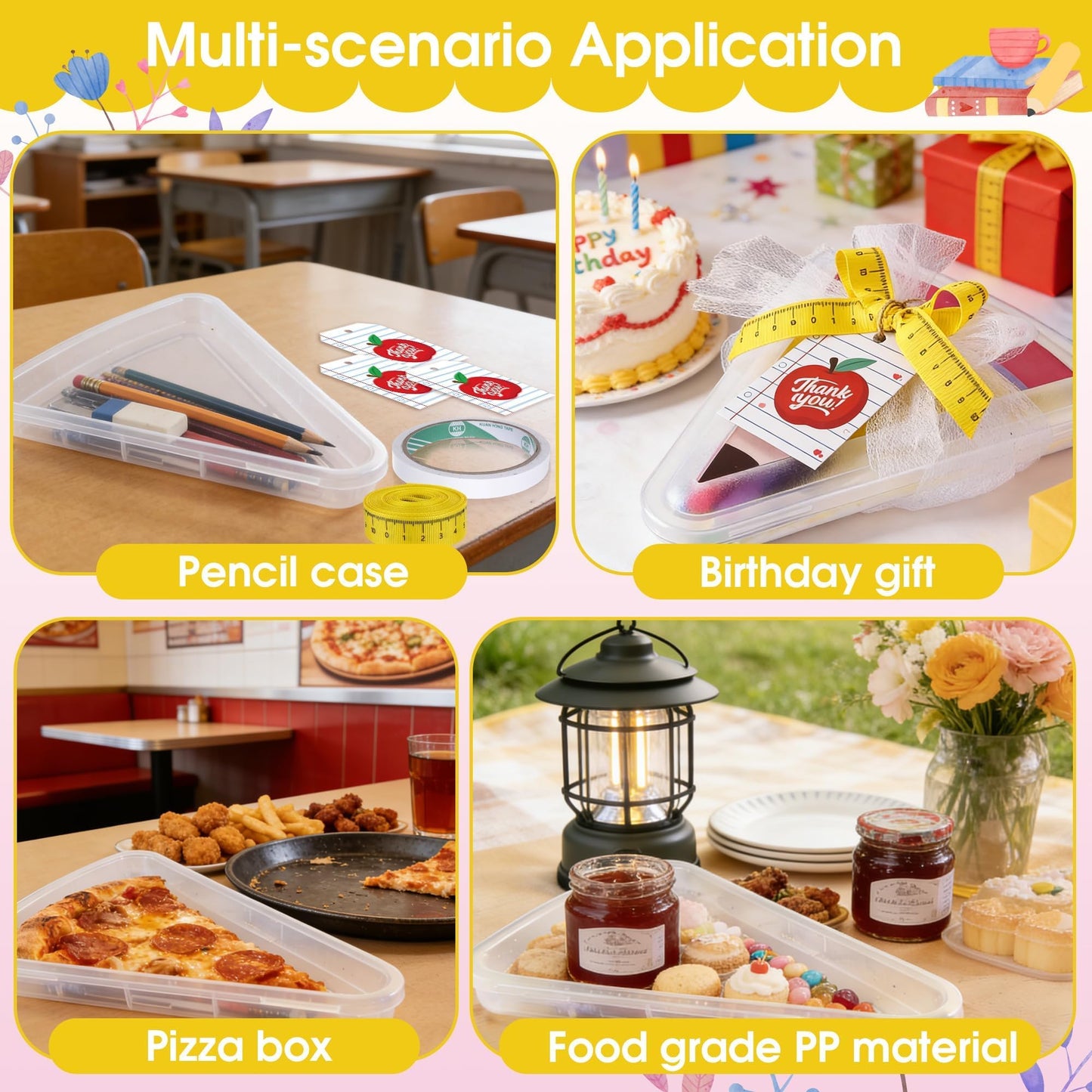 6 Set 9.05*7.28 in Large Teacher Appreciation Gifts Box with Apple Cards Ruler Ribbon Mesh, Back to School Reusable Pizza Storage Containers, Pencil Shaped Gift Box for Wrapping Teacher Appreciation