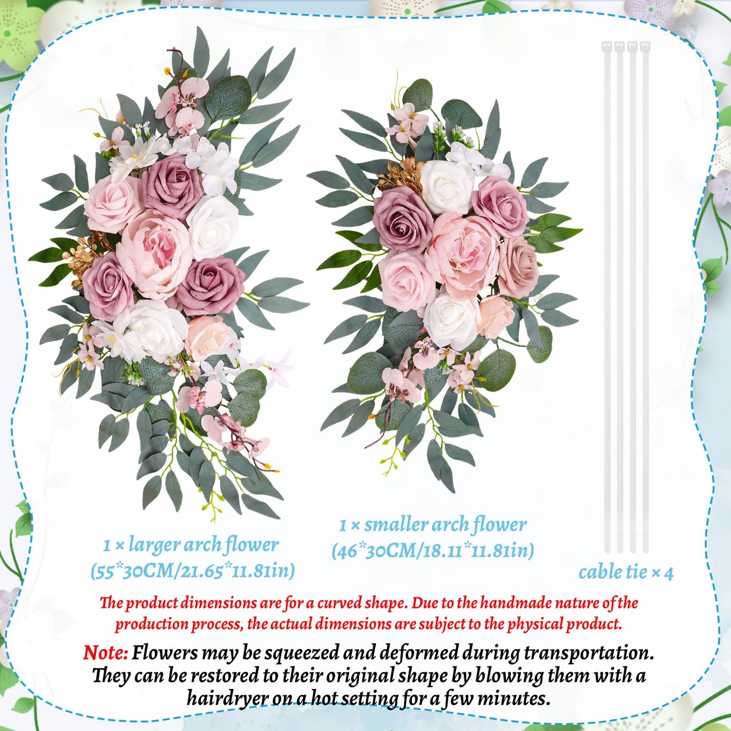 Wedding Arch Decorations 2 Pack - Reusable Artificial Hanging Flowers Floral Swag Greenery Garland for Wedding Welcome Sign Backdrop Bridal Ceremony Reception Backdrop Decoration, Baby Shower