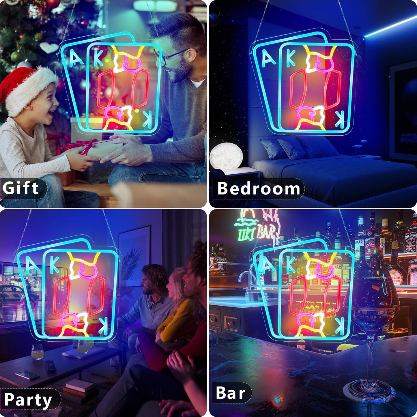 Porker Neon sign Play Cards Led Neon Lights Neon Signs for Bedroom Led Sign USB Powered Neon Signs for Wall Decor Dimmable for Christmas Casino Thanksgiving Birthday Party Girls Gifts