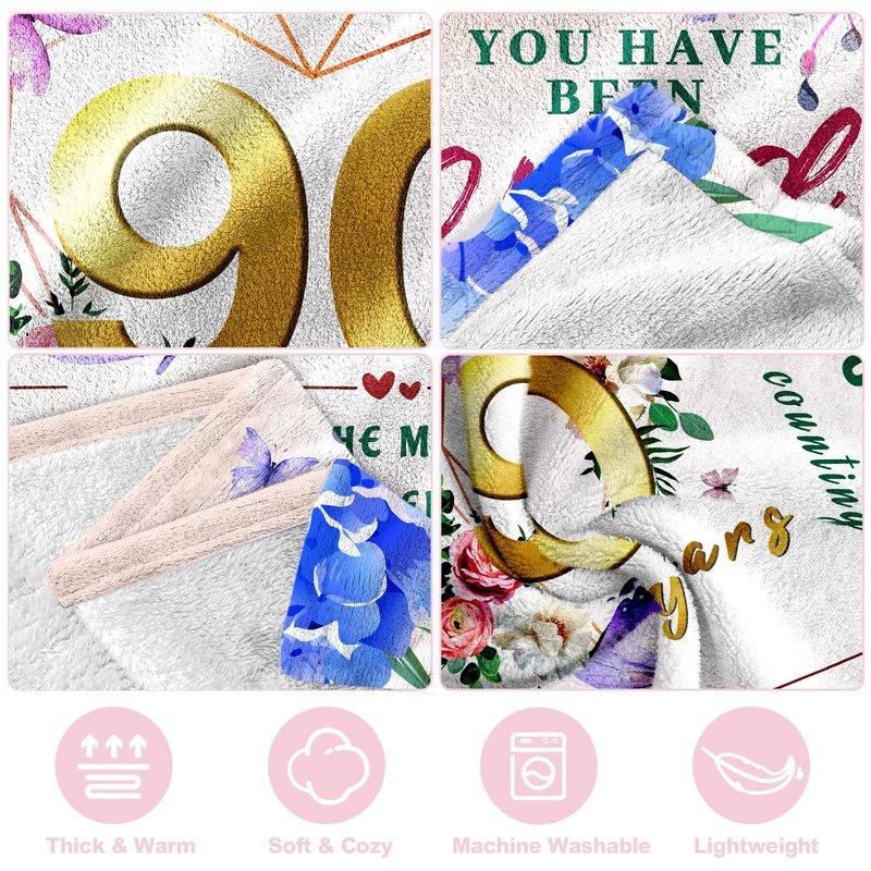 90th Birthday Gifts for Women, 90 Year Old Birthday Gifts for Women, Best Gift for 90 Year Old Woman Throw Blanket 50"x60", 1936 Bday Gift Ideas for Woman, Happy 90th Bday Decorations for Female