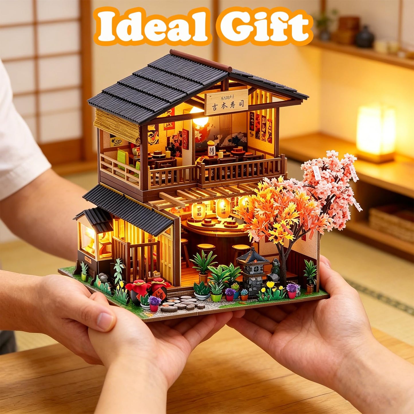 LUSASIN Book Nook Kit with Dust Cover, DIY Miniature House Kit for Adults Bookshelf Insert Booknook 3D Wooden Puzzle Dollhouse Room Decor Gifts for Family, Friends(Excluding Batteries and Glue)