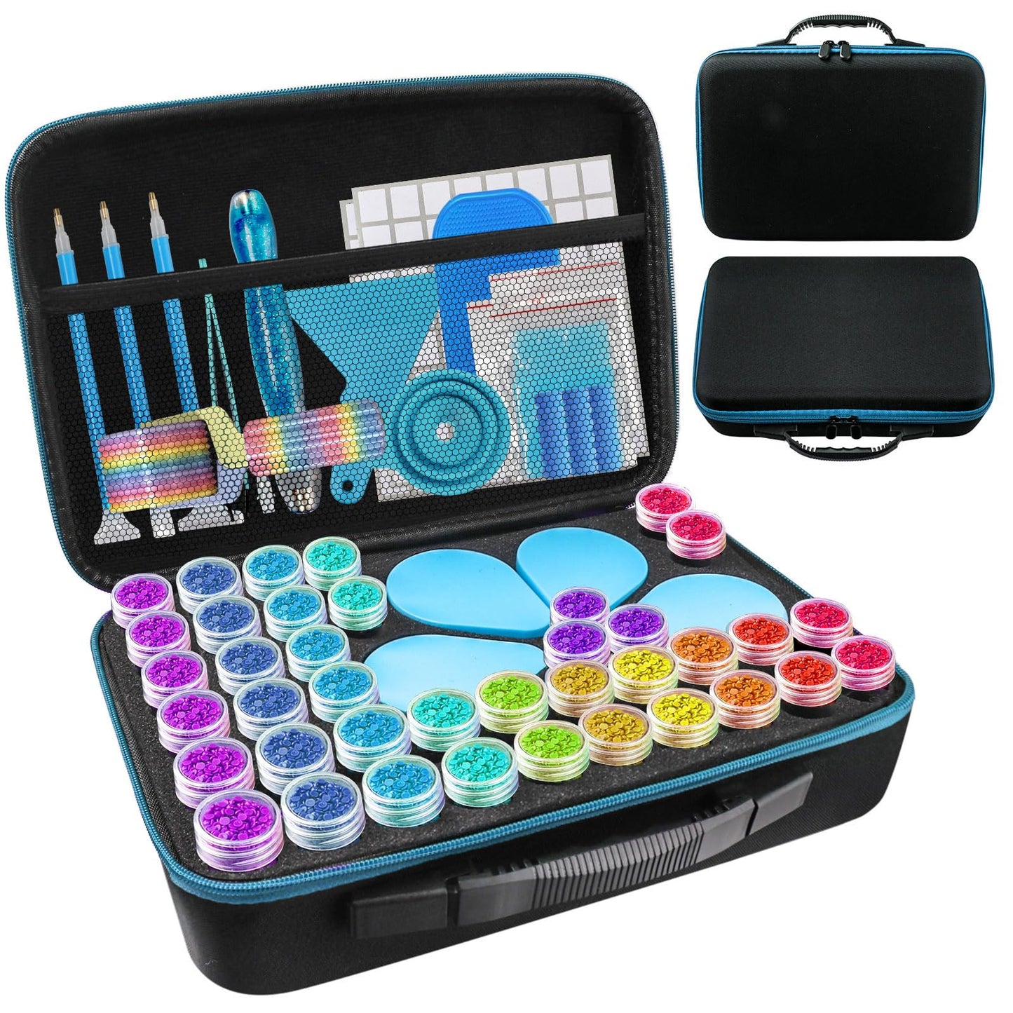 Aicmerk 60 Slot Diamond Art Storage Containers, Portable Diamond Painting Organizer with Tools, Leak Proof Bead Storage Container for Craft Supplies and DIY Art Accessories