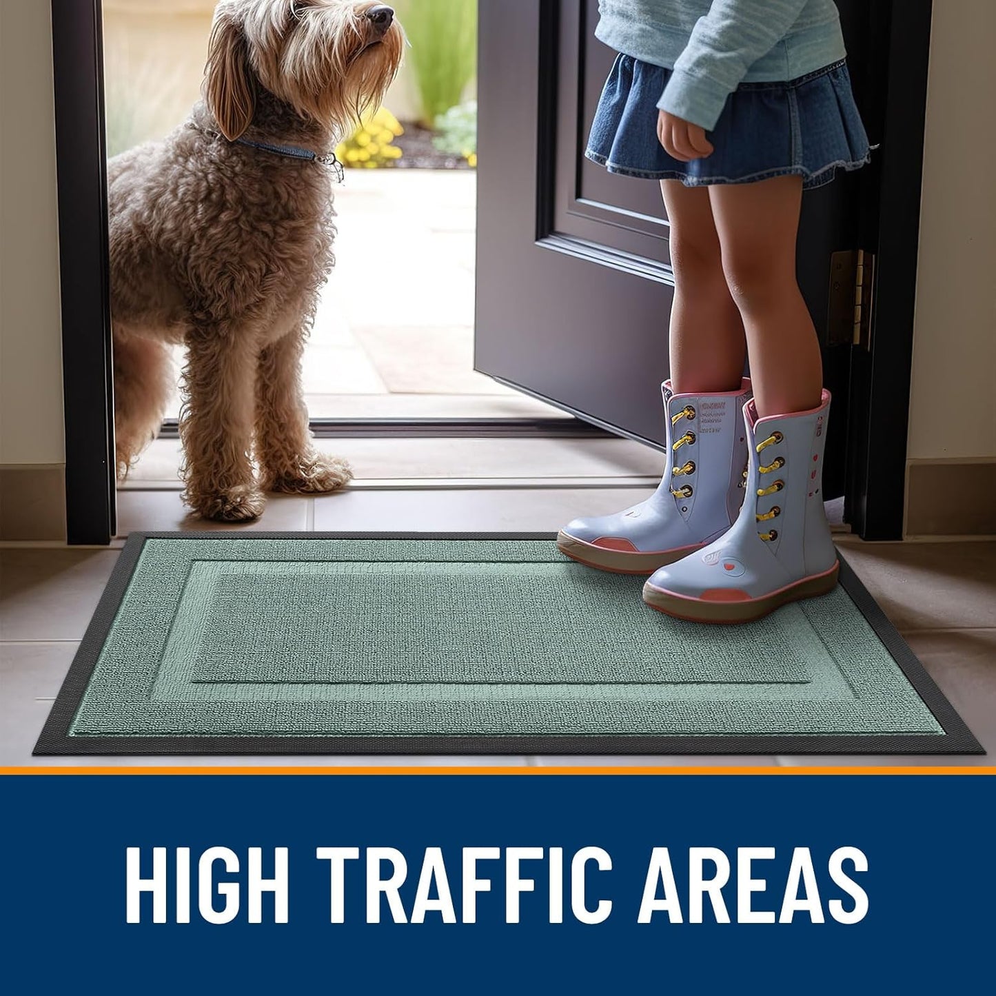 OLANLY Indoor Outdoor Front Door Mat - Waterproof All-Season Doormat, Sturdy Natural Rubber, 33x21, Grayish Green