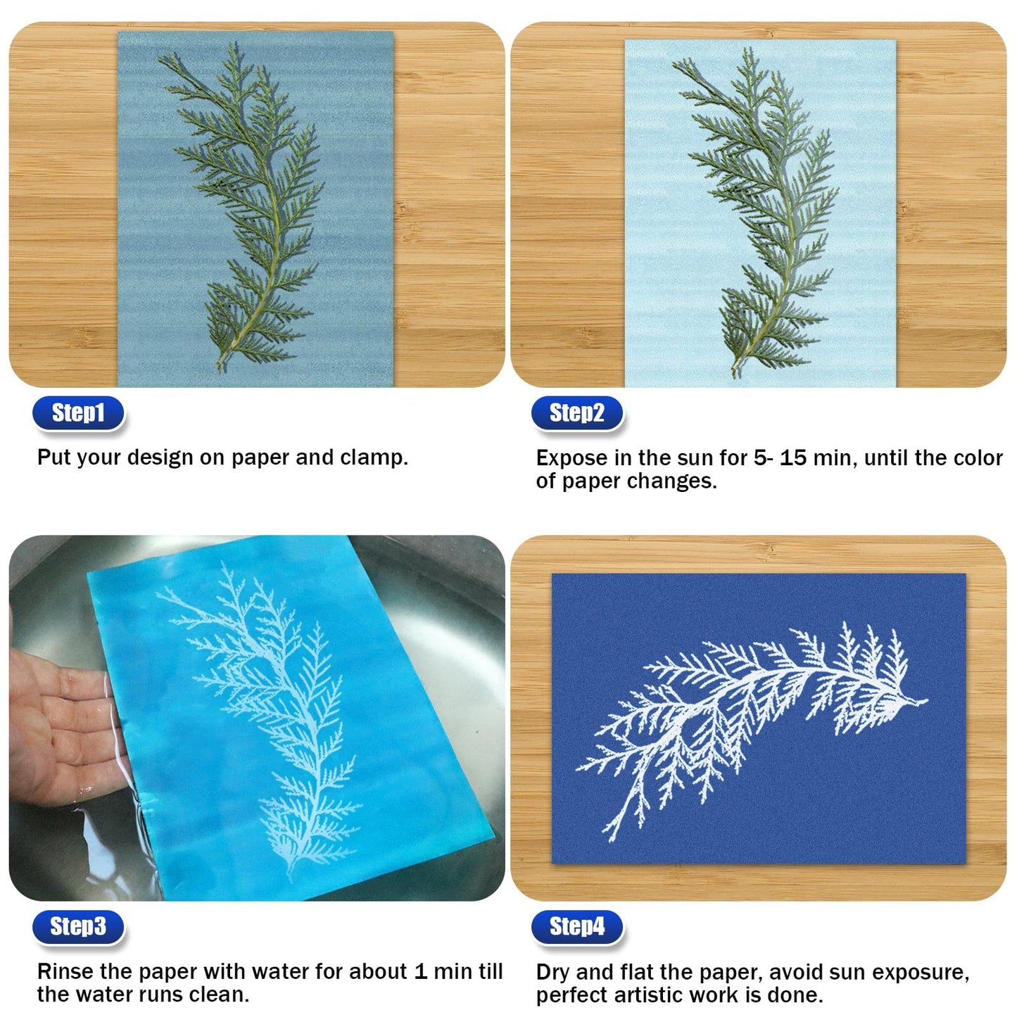 Sun Print Paper Kit, 36 Sheets Cyanotype Papers High Sensitive Nature Sun/Solar Activated Sun Printing Art Paper for Arts Crafts DIY Project