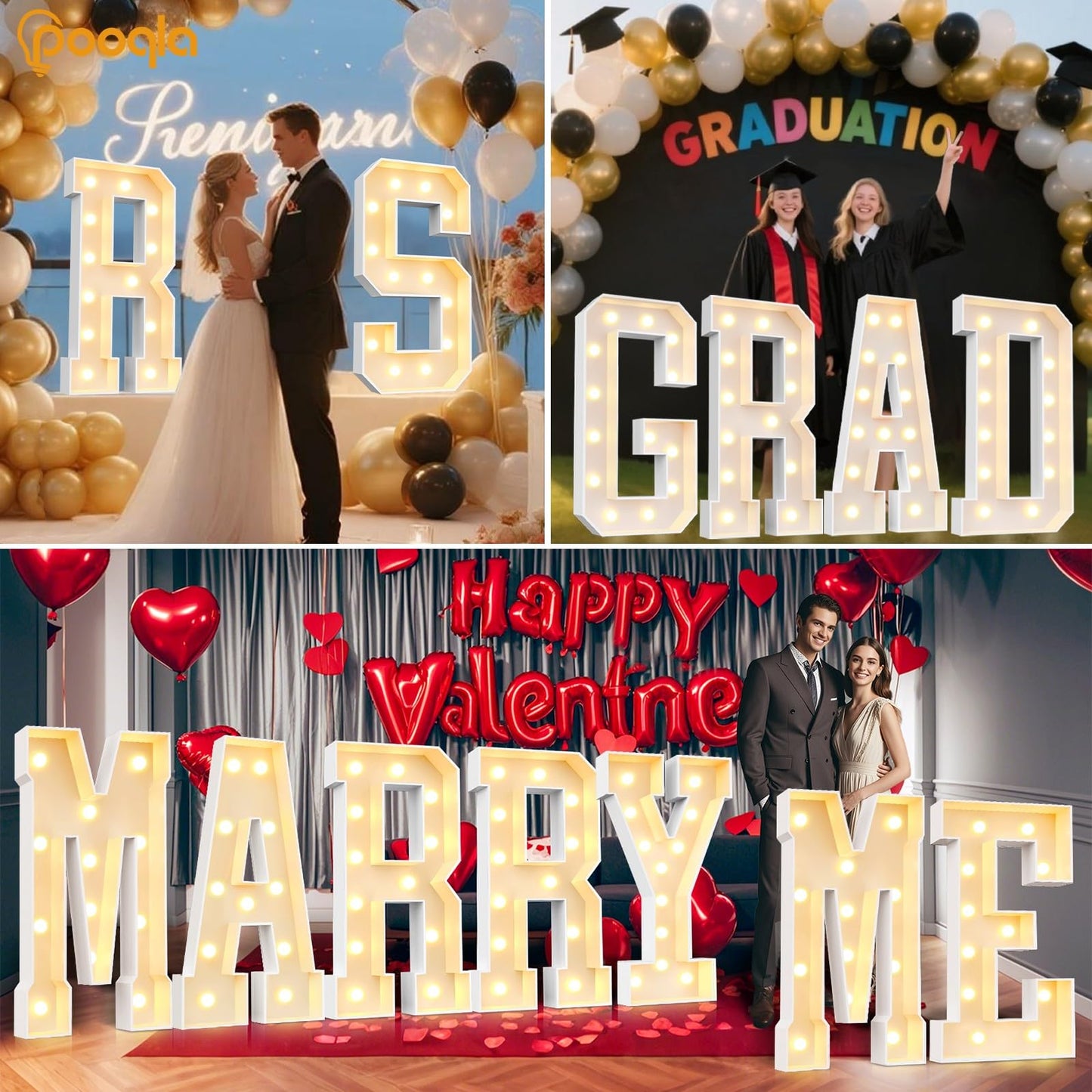 Pooqla 4 FT Marquee Light Up Letters, Marquee Letter Lights 4 Feet Tall, Giant Letter Sign Big Mosaic Letters for Balloons Birthday Party Anniversary Wedding Decorations, Warm White Letter L