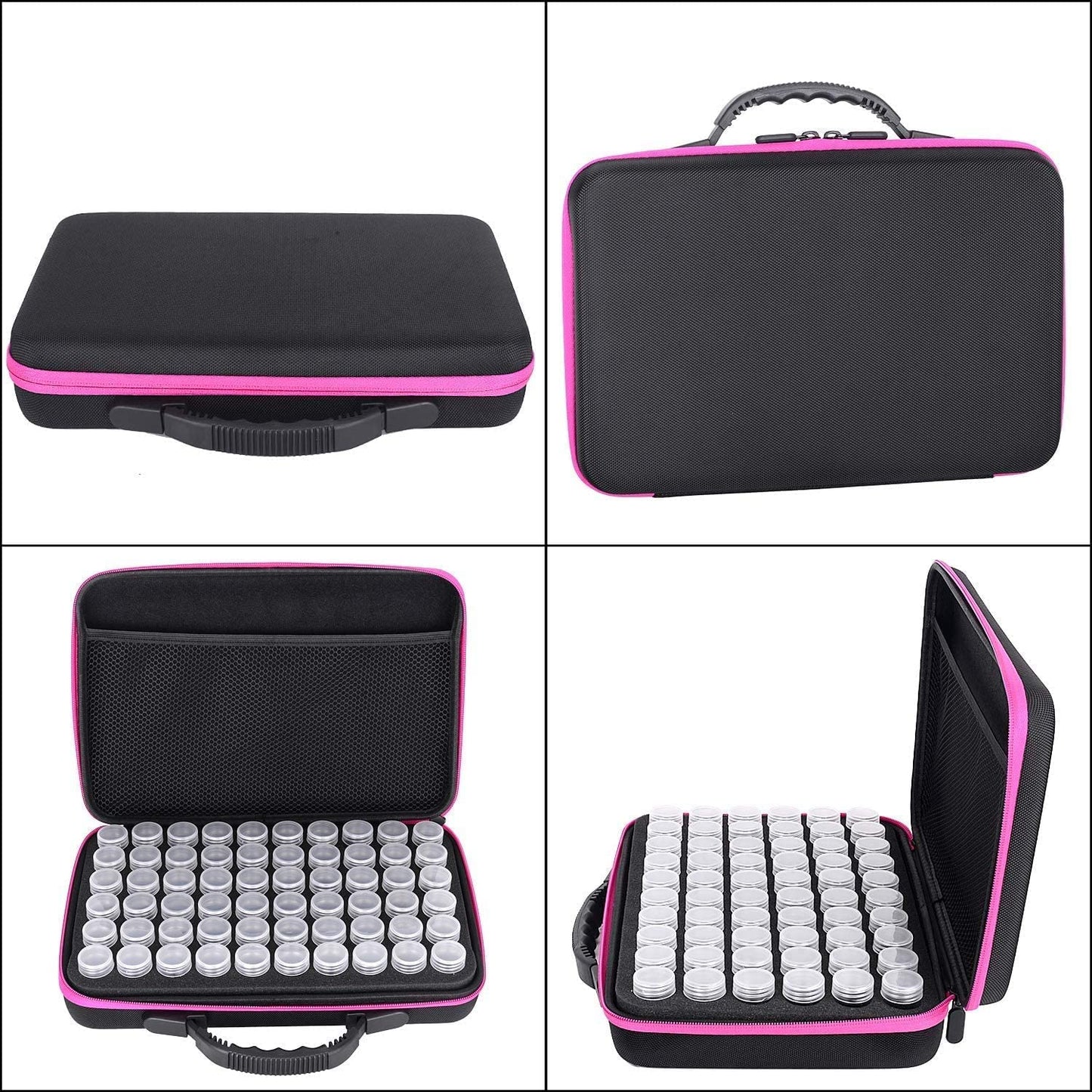 FUNDAFUL Diamond Painting Storage Containers, 60 Slots Diamond Art Accessories and Tools, Diamond Art Organizer with Diamond Painting Kits Shockproof Jars for Jewelry Beads (Pink)