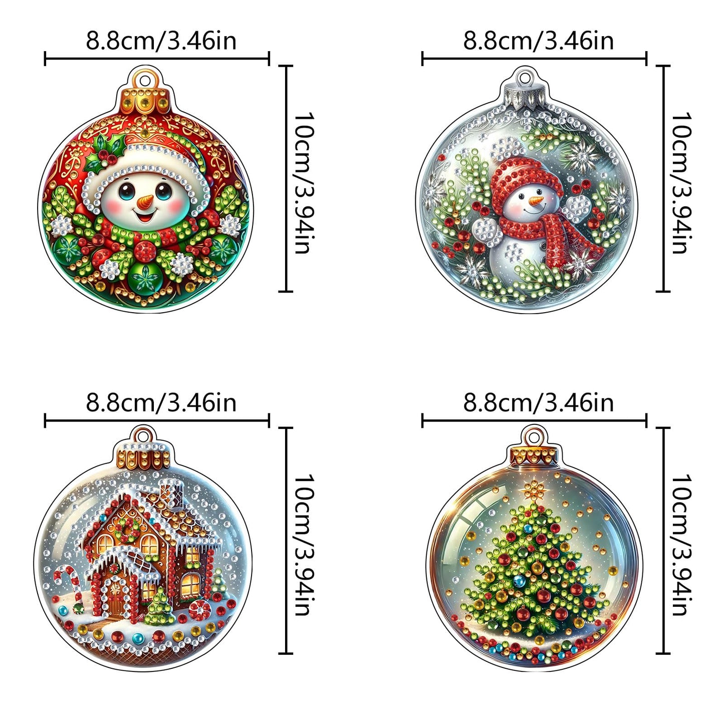 JJFox 4pcs Christmas Diamond Art Ornaments – DIY Acrylic 5D Diamond Art Christmas Tree Decorations, Holiday Hanging Diamond Painting Kit for Kids & Adults (Christmas-2)