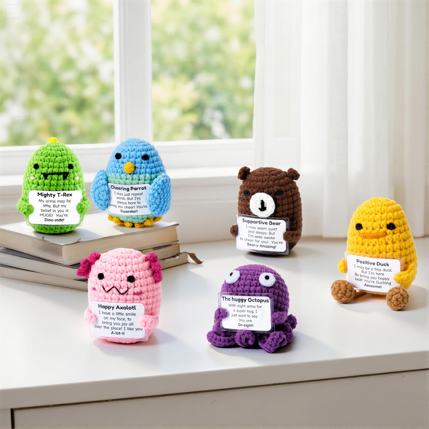 JOYIN 6 Pcs Crochet Positive Animals with Positive Messages, Emotional Support Stuffed Animal Bulk, Cute Crochet Plushies for Graduation Gift, Employee Appreciation, Anxiety Relief & Mental Health