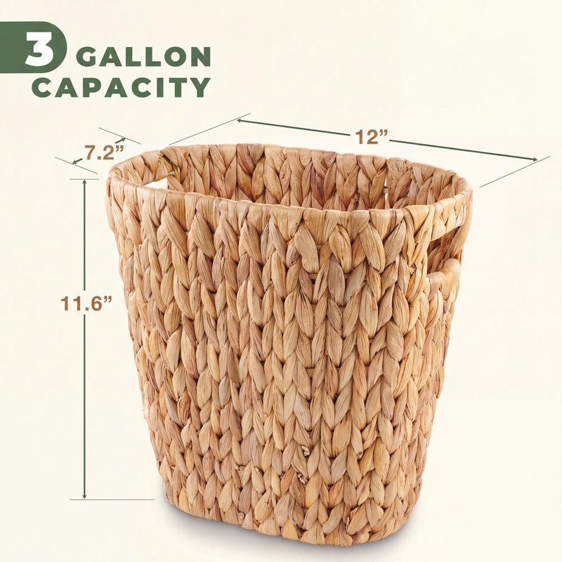 84ECO 2-Pack Oval Wicker Trash Cans β Rattan Trash Can - Wicker Waste Basket for Bathroom, Bedroom, Office - Decorative Waste Basket (Natural Hyacinth)