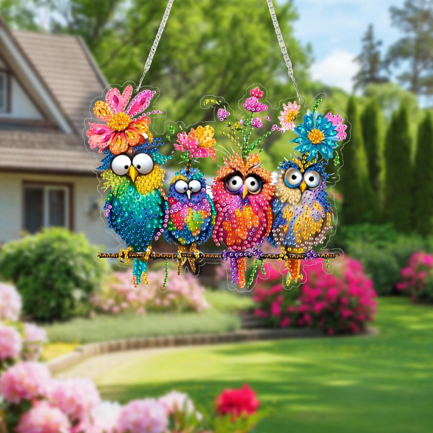 pudinbs Diamond Art Kit for Adult, 5D Diamond Art Painting Window Pendants Home Garden Wall Hanging Kits Hanging Ornament, DIY Acrylic Double Sided Ornaments (Bird)