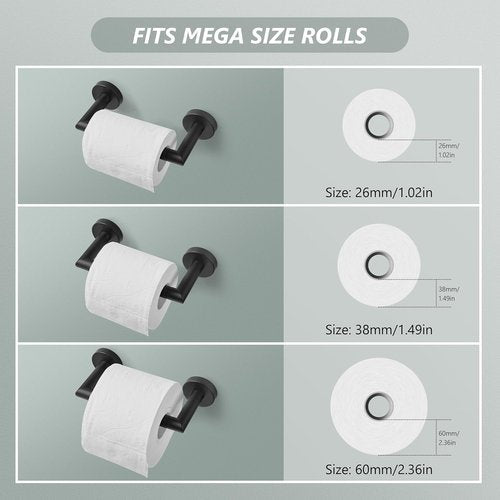JunSun Matte Black Toilet Paper Holder - Modern Wall-Mounted Design for Large Mega Rolls