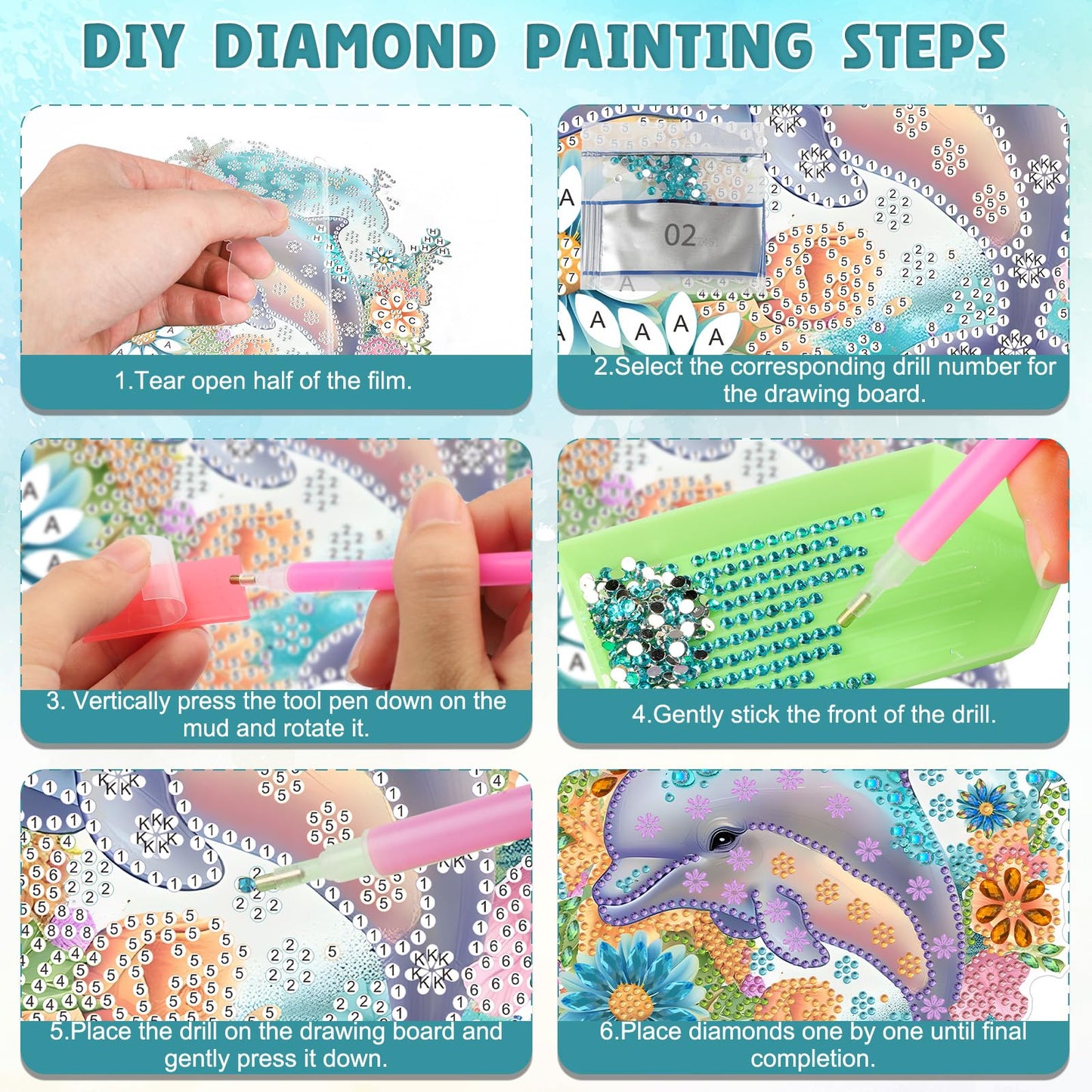 DOMROM Dolphin Diamond Art Hanging Kits for Adults Beginners, Special Shaped Crystal Diamond Painting Dolphin Pendant, DIY Diamond Art Suncatchers Animal for Home Garden Wall Decor Gift