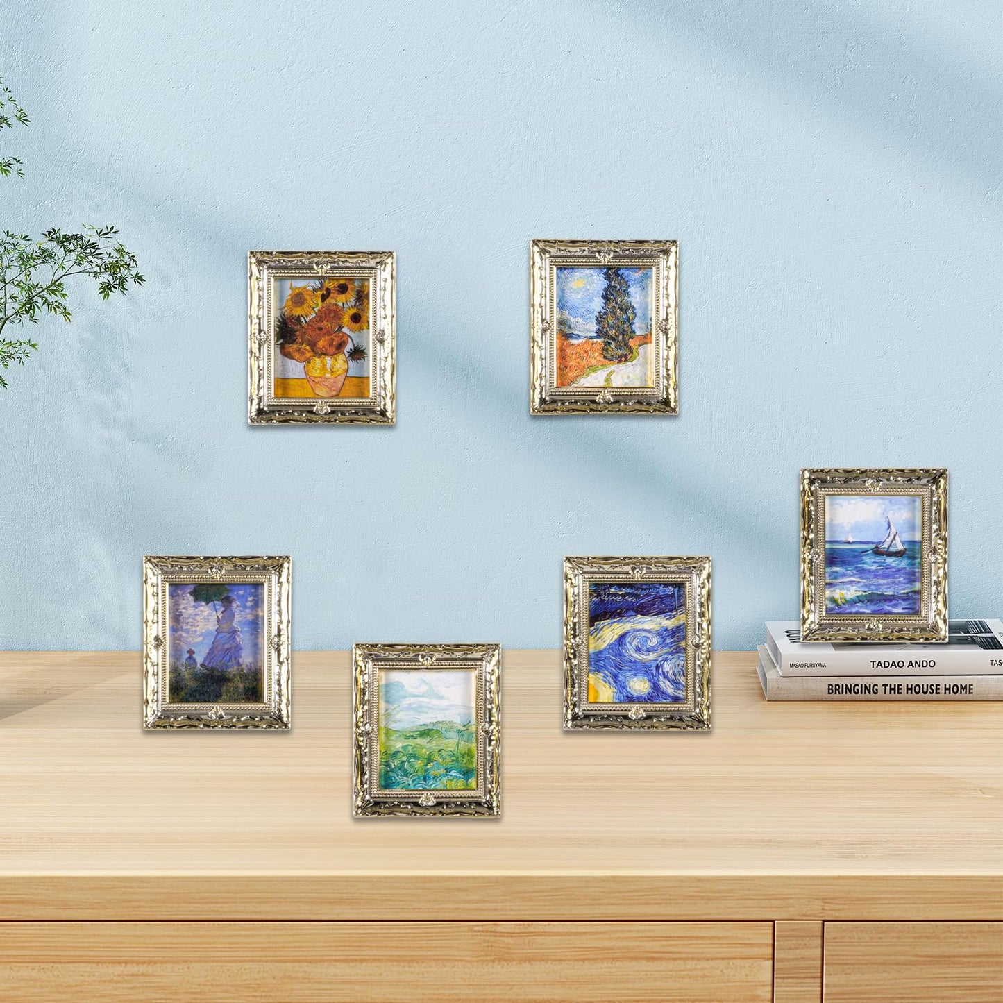 JHGCVX Miniature Dollhouse Accessories for Dollhouse Furniture on 1:12 Scale, Dollhouse Picture Frame for Miniature Home Wall Decoration Mural Model Accessories(6 Frames & Impressionist Pictures)