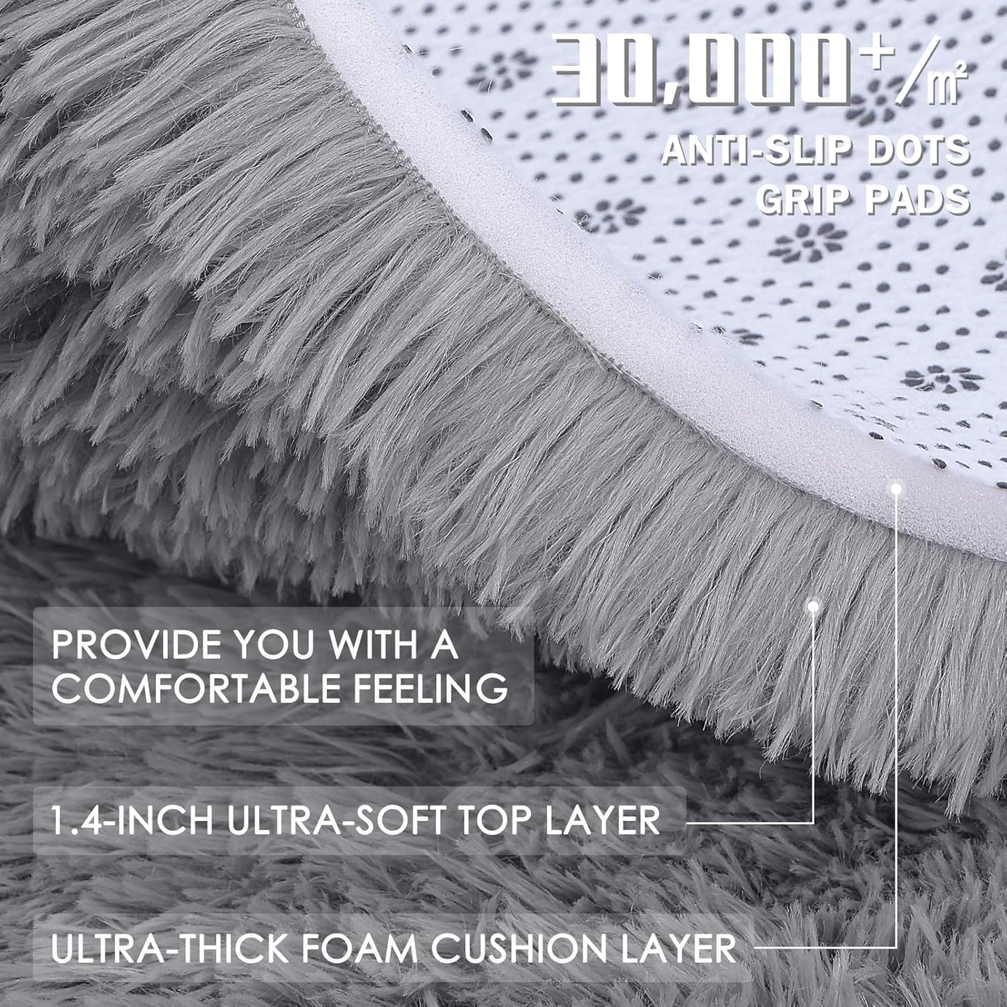 OLANLY Small Bedside Rug - Soft Fluffy Shaggy Carpet for Living Room & Bedroom | Light Grey 3x5 ft