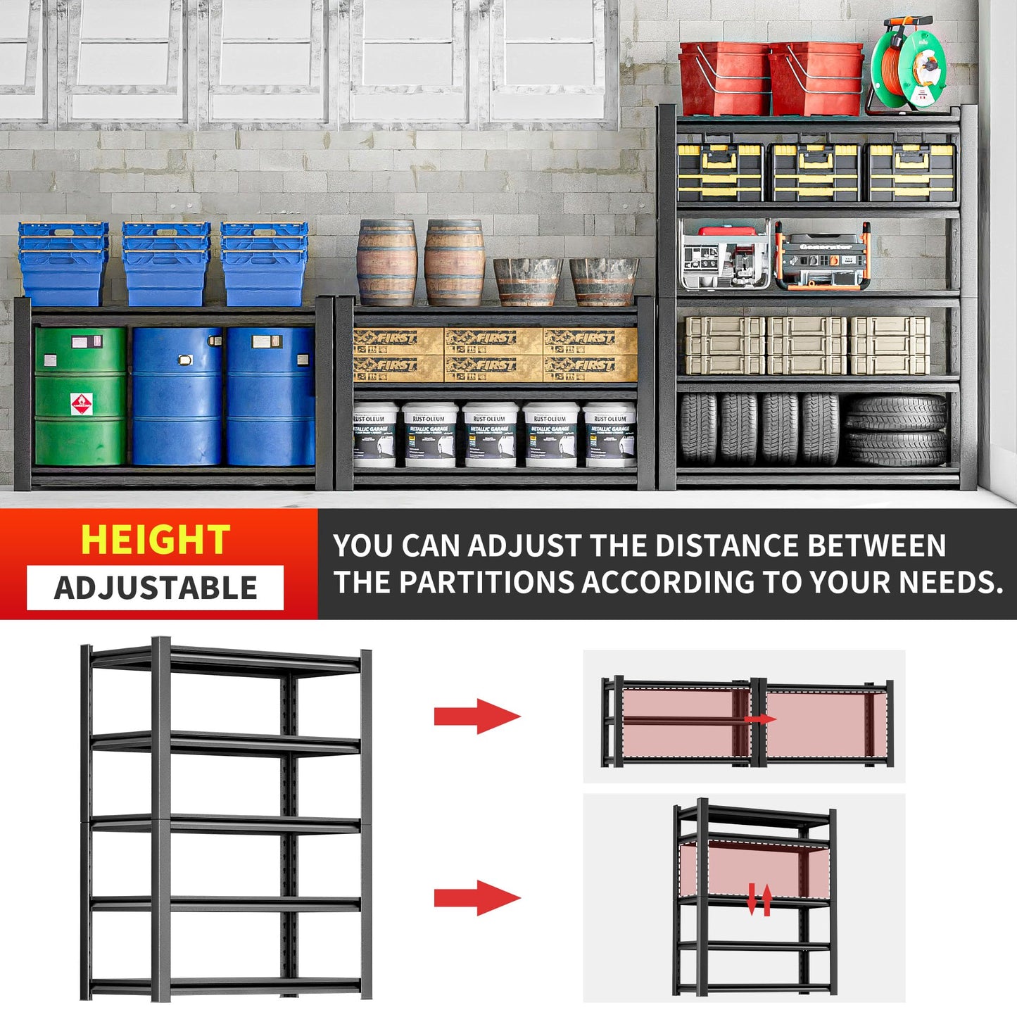 OLLRRACT Garage Shelving Heavy Duty, 5 Tier Metal Storage Shelf Unit for Industrial and Utility Use - Durable Metal Shelf Organizer, Garage Storage Shelf 18" D x48 W x78 H(2 Pieces)
