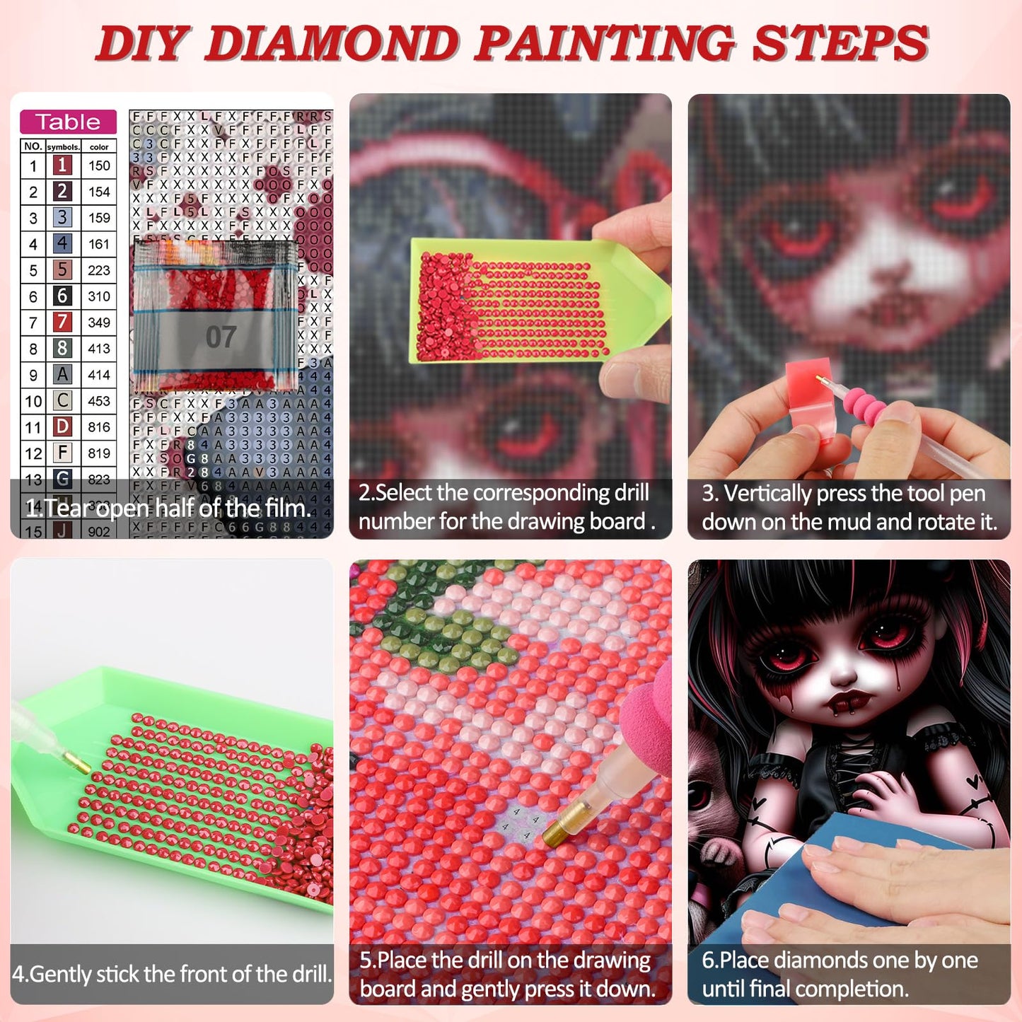 DOMROM Gothic Diamond Painting Kits for Adults, Scary Doll Diamond Art Paintings Kit for Beginners, 5D Full Drill Diamand Art Kits, Gem Art Crafts for Adults Wall Decor 12x16inch