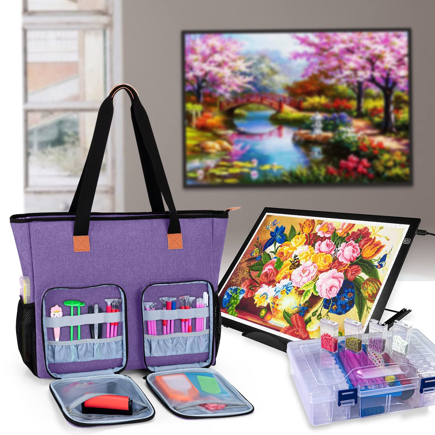 LUXJA Carrying Case for Diamond Painting Accessories and A3 Light Pad, Diamond Painting Bag for A3 and B3 Light Box (Bag Only), Purple