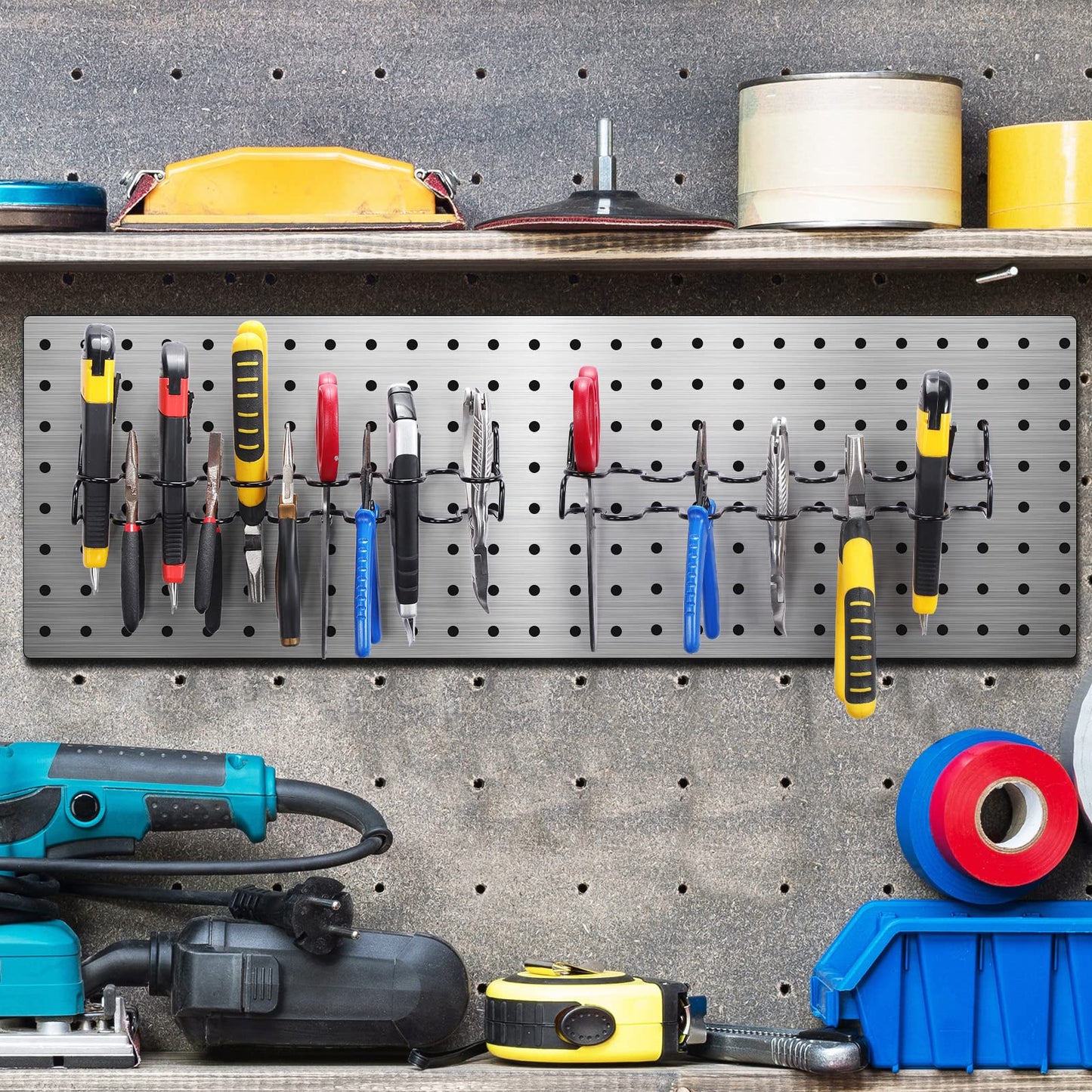 Hanaive 4 Pieces Pegboard Pliers Holder, Holds 11 Plier Per Rack, Steel Pegboard Hooks Pliers Peg Board Organizer Accessories Organizer for Workbench Garage Tool Shed Craft Room(Black)
