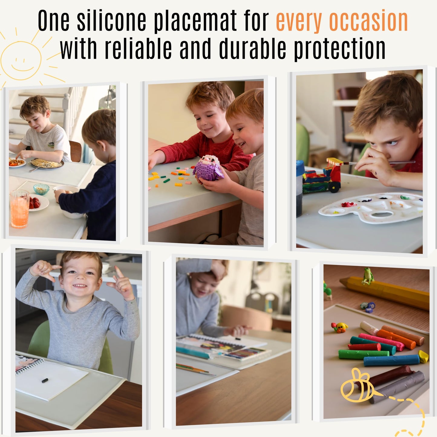 Silicone Craft Mat for Painting, PlayDoh and Art Projects with Angle-Protective Safety Edge – Toddlers & Kids Placemat – Non-Slip & BPA-Free Food Mat – 1.5mm Thick, 24"x16", Vanilla Cream