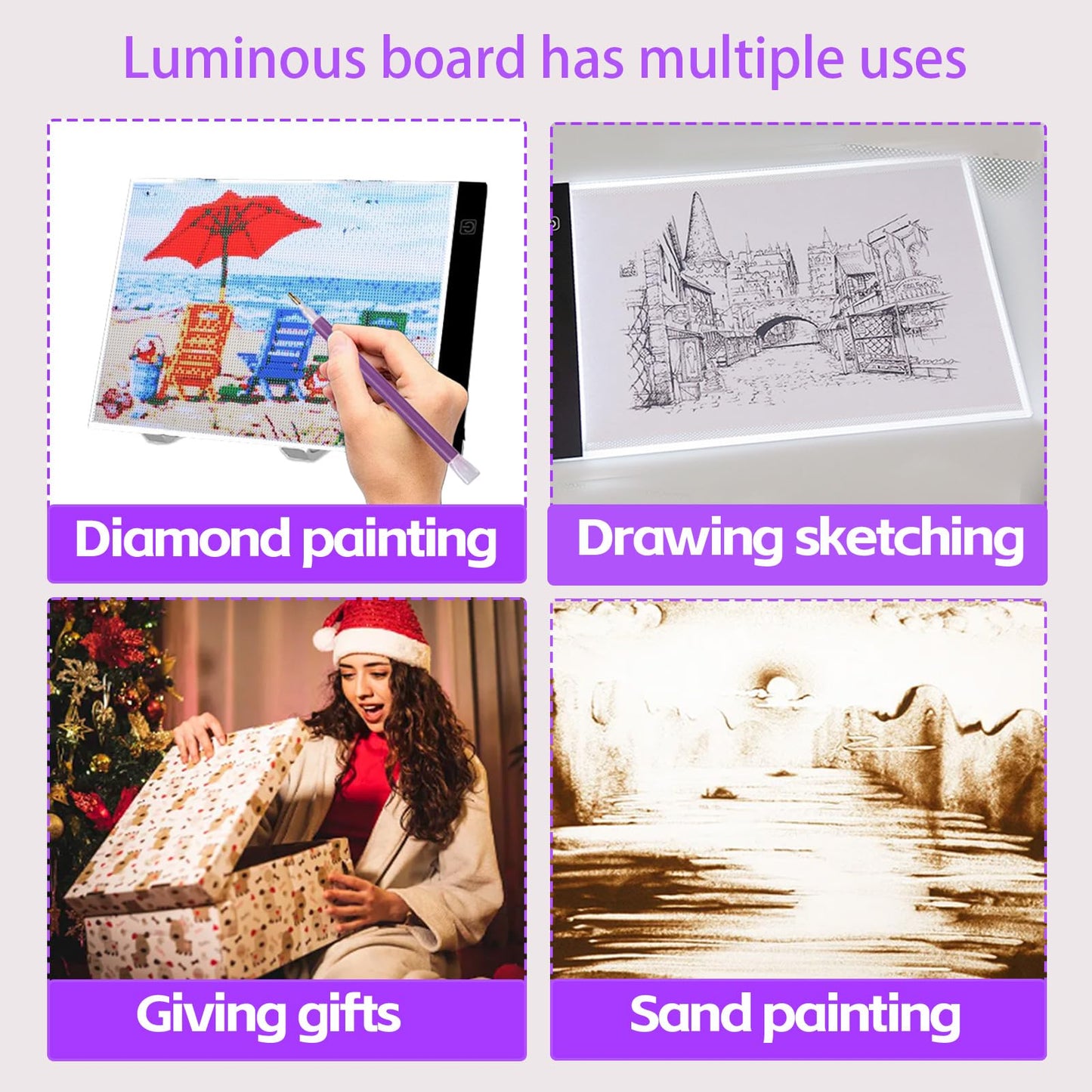 DNSGOOR 186Pcs All Inclusive Diamond Art Accessories Kit Diamond Painting A4 LED Light Pad Set with Diamond Art Sealer Glue Stand Storage Case Pens 5D Painting Tools for DIY Drill Craft