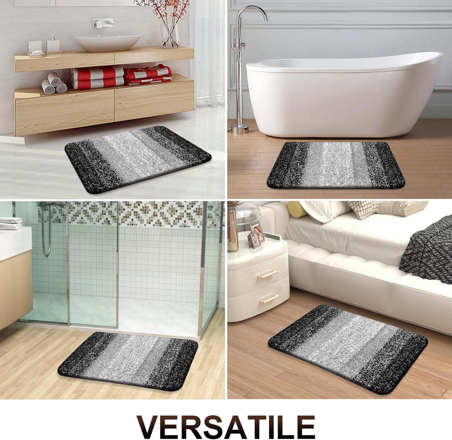 OLANLY Bathroom Runner Rug - Extra Soft Microfiber Mat | Quick Dry, Washable, 47x17 Inches, Black