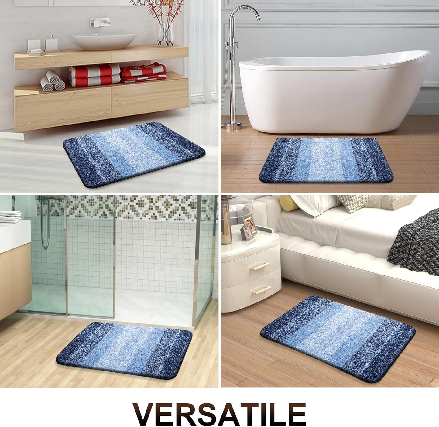 OLANLY Bathroom Runner Rug - Extra Soft Microfiber Mat with Rubber Backing | Quick Dry, Washable, 44x20 Inches, Navy
