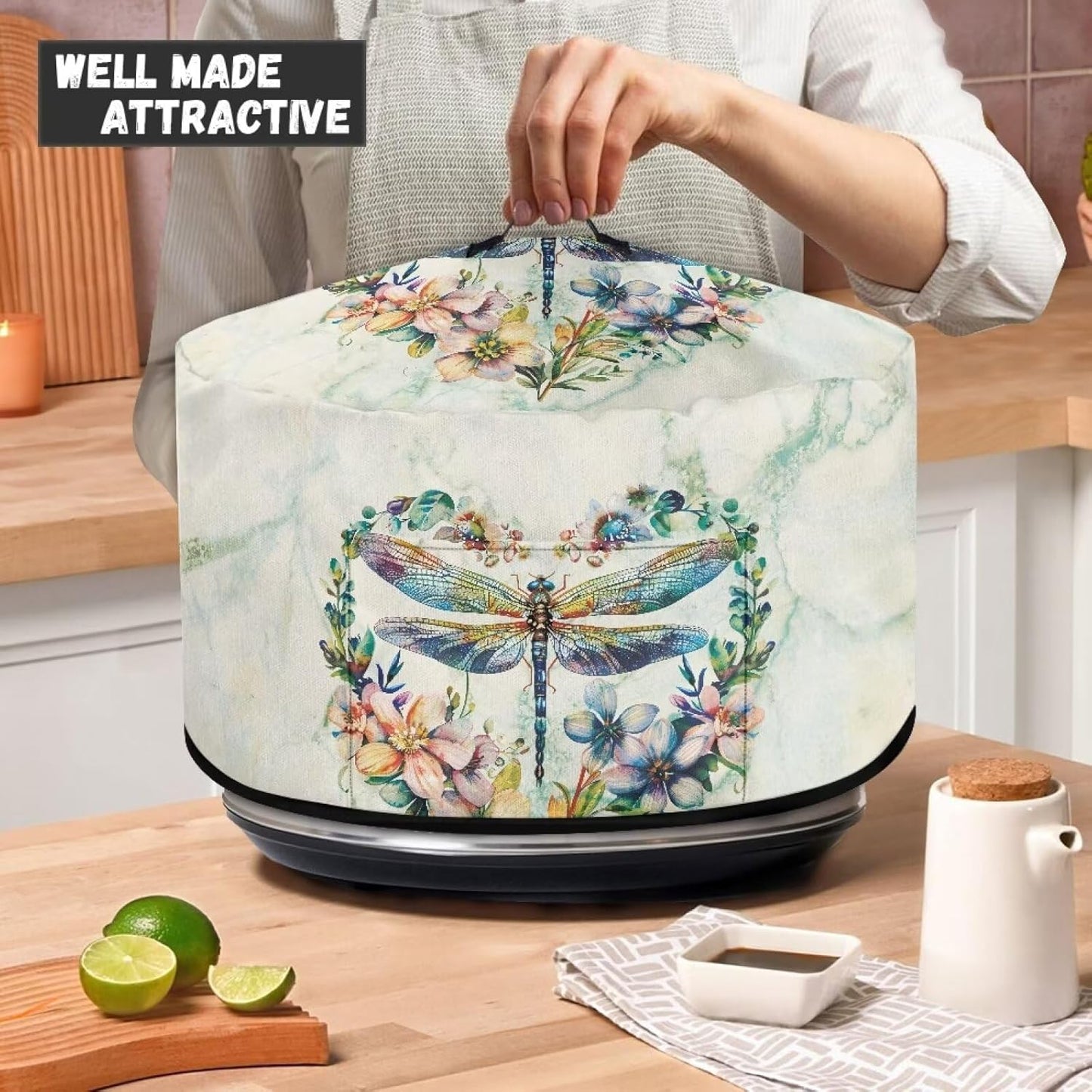Dragonfly Floral Slow Cooker Dust Cover, Washable Appliance Cover for 6, 7, 8 Quart Oval Crock Pot