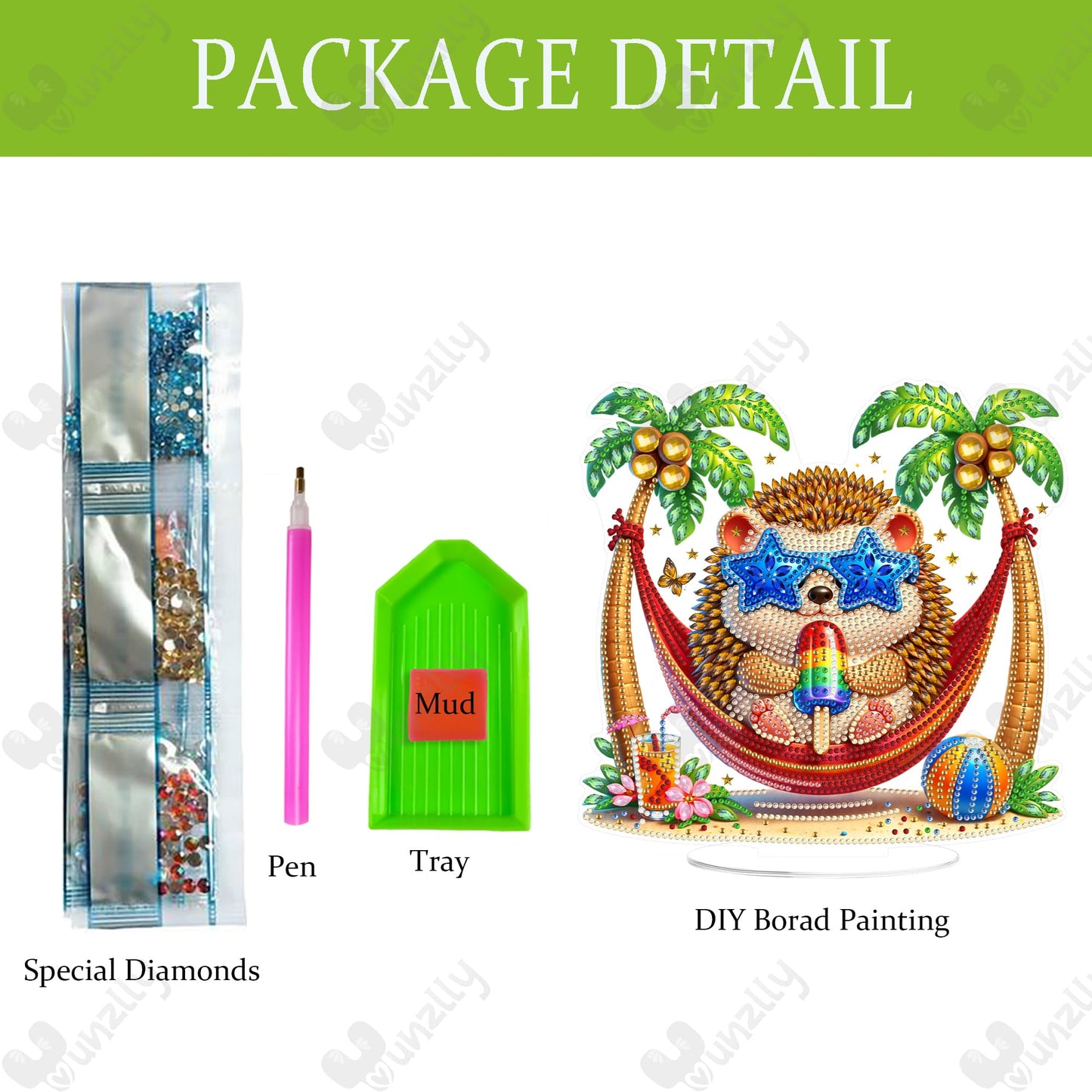 Yunzlly DIY Desktop Diamond Art Painting Kit Summer, Stand Up Gem Painting Ornament for Adults, Acrylic Tabletop Diamond Board Painting, Double Sided (Hedgehog)