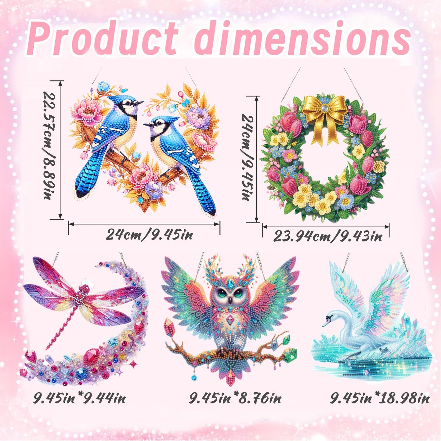 Ristpal Diamond Painting Kits Hanging for Adult, Special Shaped Rhinestone, DIY Acrylic Diamond Art Painting Window Pendants Home Garden Wall Hanging Kits for Home Decor and Gifts (Birds)