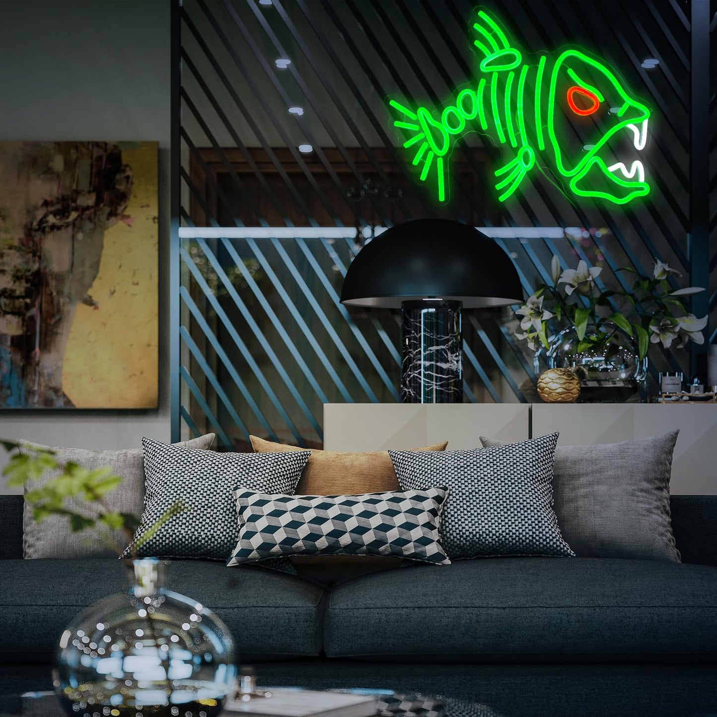 LIUOZHTEA Fish Neon Sign LED Skeleton Fish Neon Light for Wall Decor Dimmable Green Fish Bones Light Up Sign for Living Room Game Room Restaurant Man Cave Art Wall Decoration (16.7 ''*12.8 '')