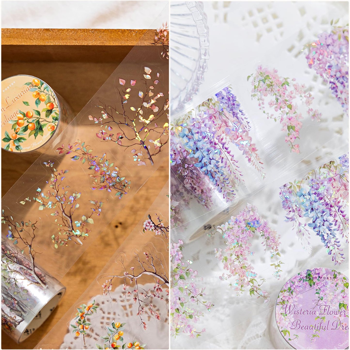 Suntova 6PCS Floral Washi Tape Stickers PET Tape Stickers for Journaling Botanical Flower Decorative Tapes for Crafts Scrapbooking Junk Journal Supplies Bullet Journaling (Flower 1)