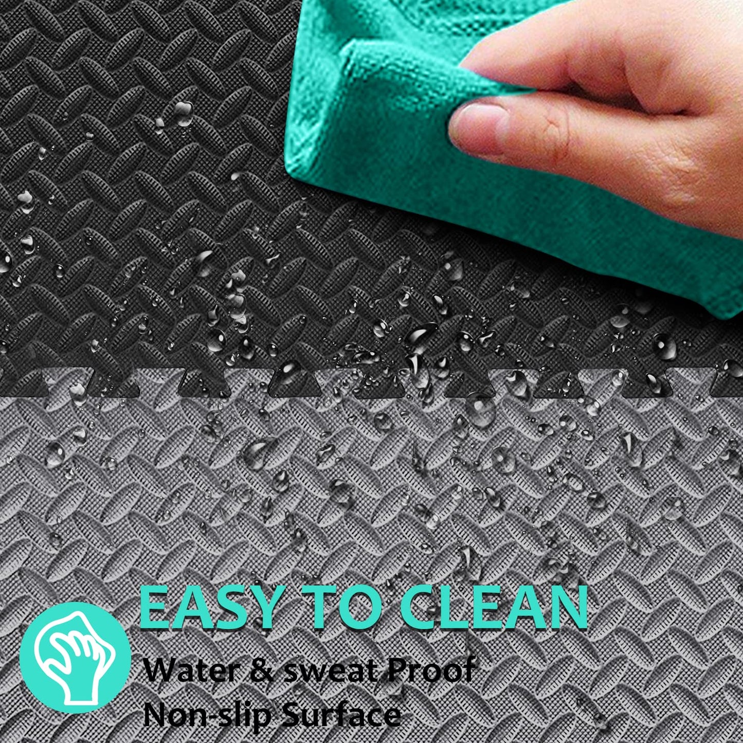 BEAUTYOVO Puzzle Exercise Mat With 48 Tiles Interlocking Foam Gym Mats, 24'' x 24'' EVA Floor Tiles, Protective Flooring for Gym Equipment (192 Sq.Ft - Black&Grey)