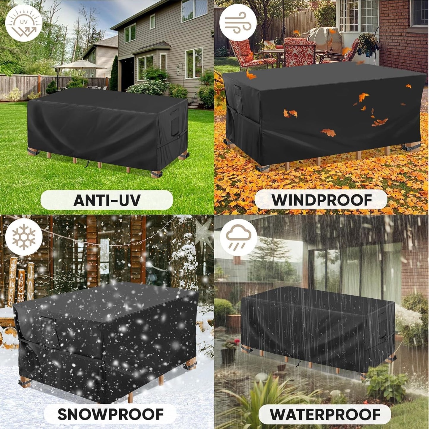 BALEINE Outdoor Furniture Covers - Heavy Duty Waterproof Oxford Table & Chair Cover | Black, 108"L x 82"W x 28"H