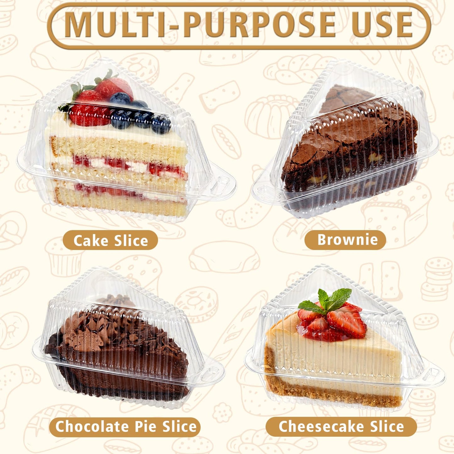 FORBFAN Cake Slice Container 150 Pack, 5 Inch Clear Disposable Bakery Box with Hinged Lid, Plastic Triangle Pie Slice Container for Cheesecake, To-Go & Takeout