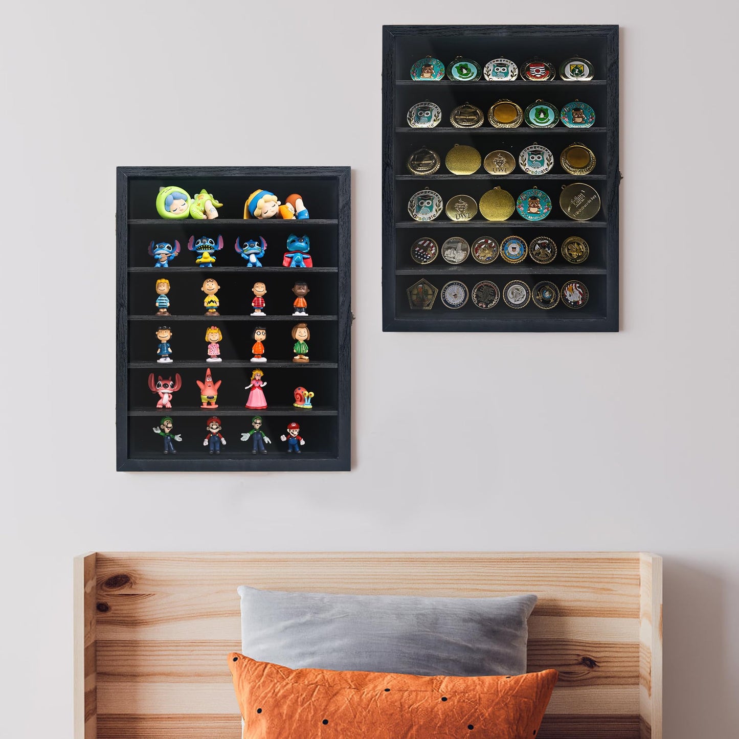 GMFrames 12x16 Wooden Shadow Box Frame with Removable Shelves Deep Display Case for Military Medals Keepsakes Black